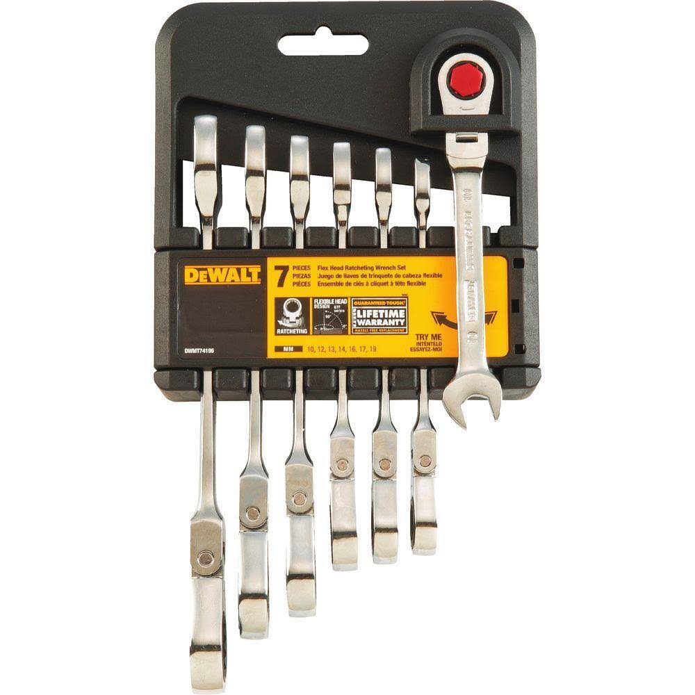 DWMT74196 Metric Ratcheting Flex Head Combination Wrench Set (7-Piece)