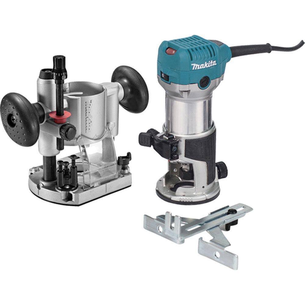 RT0701CX7 6.5 Amp 1-1/4 HP Corded Plunge Base Variable Speed Compact Router Kit With Collet, Base, Straight Guide, (2) Wrenches