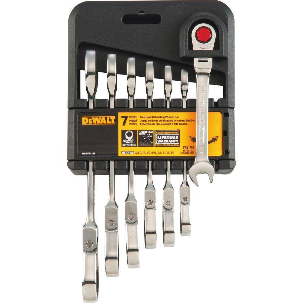 DWMT74195 SAE Ratcheting Flex Head Combination Wrench Set (7-Piece)