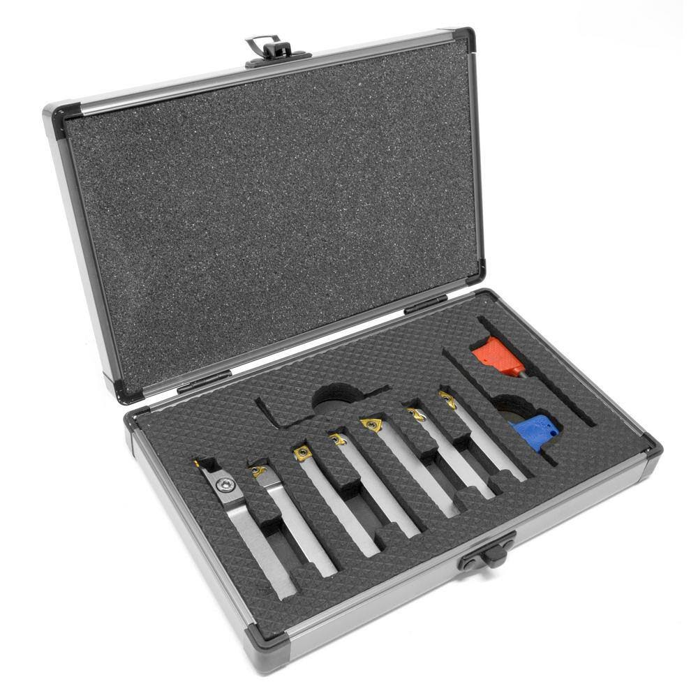 MLA007 Premium 5/16 in. Nickel-Plated Indexable Carbide-Tipped Metal Lathe Tool Bits Set with Storage Case (7-Piece)
