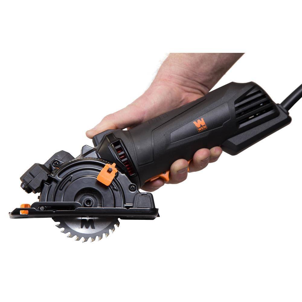 36704 4.2 Amp 3-3/8 in. Plunge Cut Compact Circular Saw with Laser, Carrying Case, and 3-Blades
