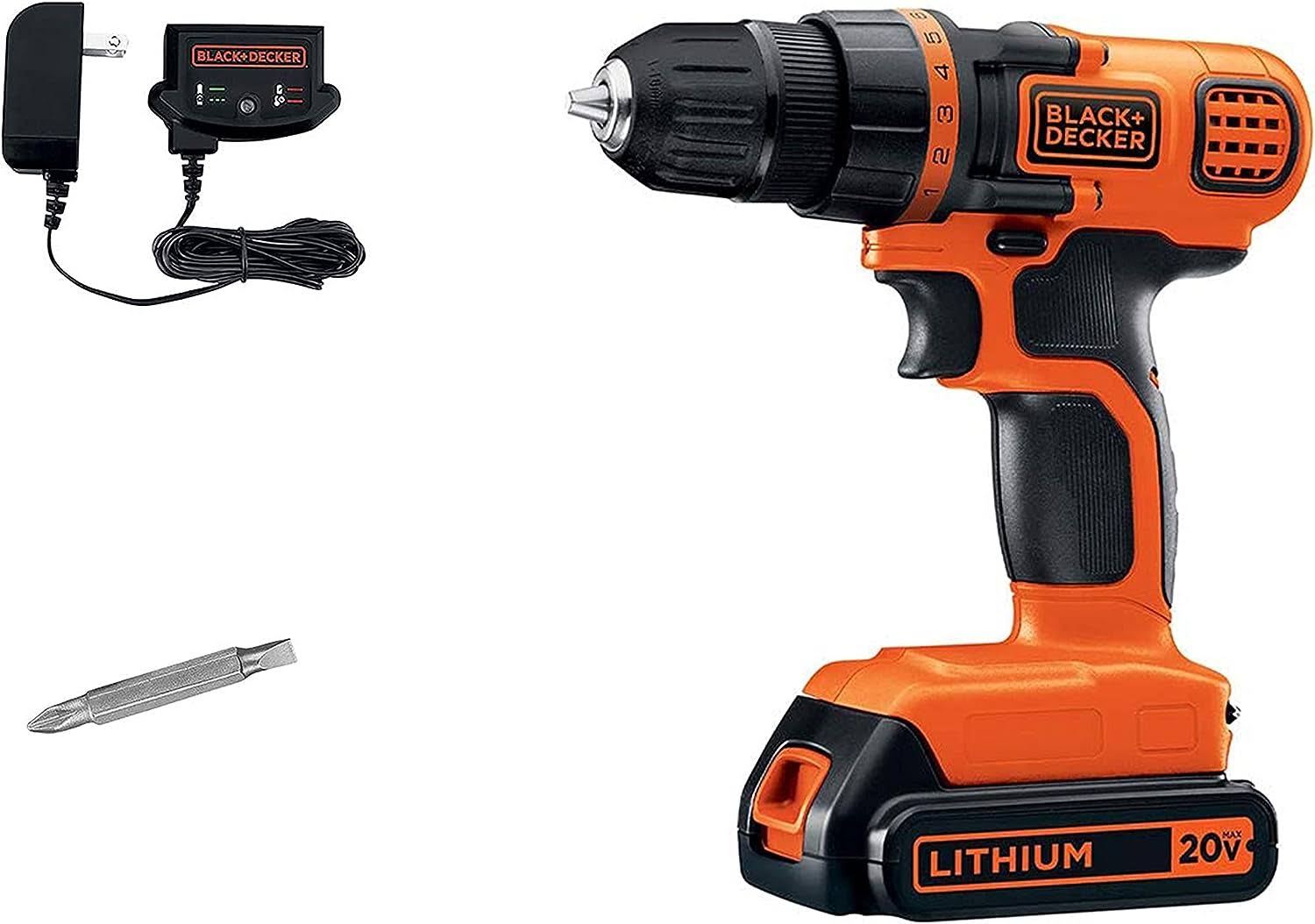 20V MAX Cordless Drill and Driver, 3/8 Inch, With LED Work Light, Battery and Charger Included (LDX120C)
