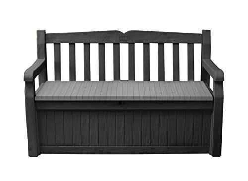 Solana 70 Gallon Storage Bench Deck Box for Patio Furniture, Front Porch Decor and Outdoor Seating 閳 Perfect to Store Garden Tools and Pool Toys, Grey