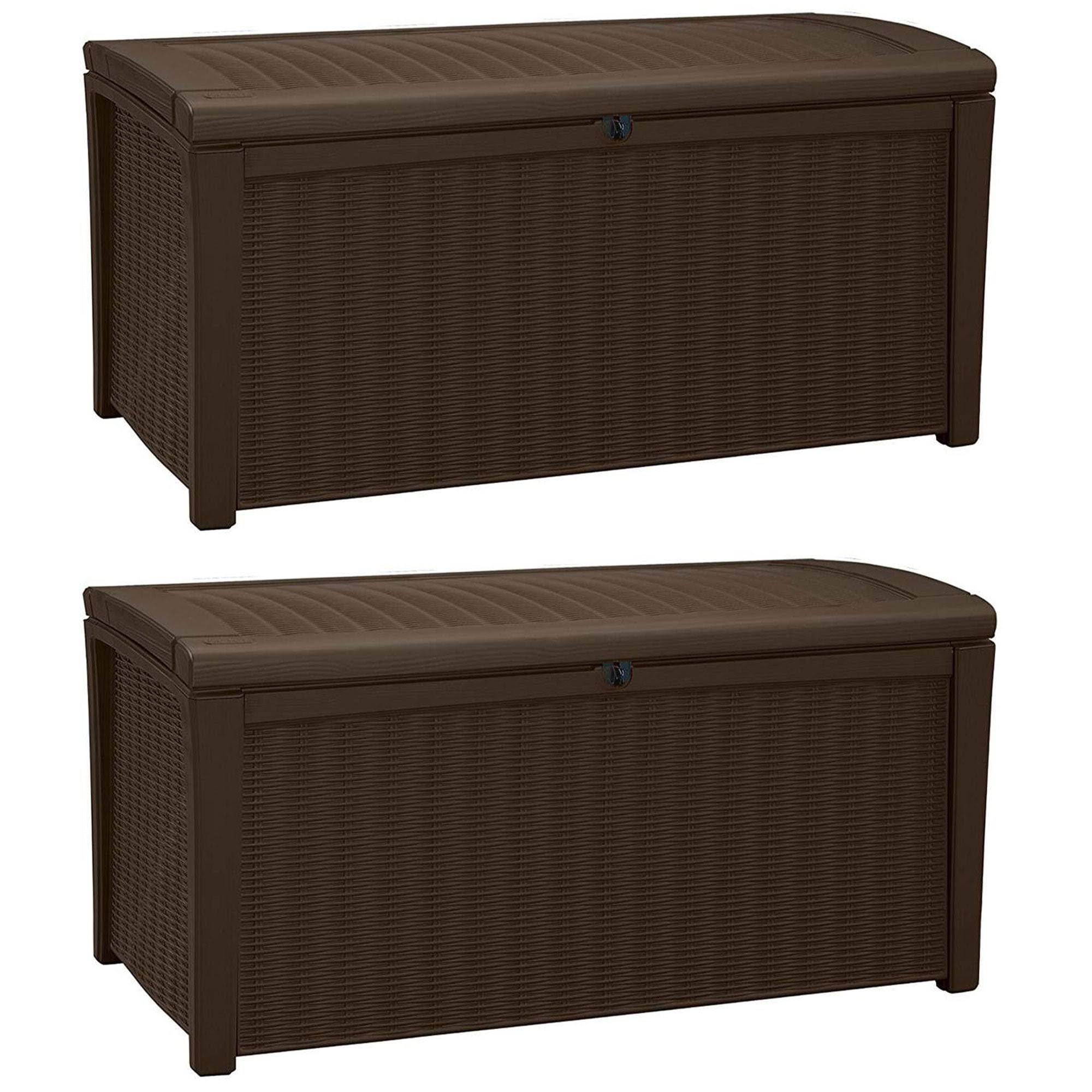 Borneo 110 Gallon Rattan Resin Patio Storage Deck Box and Bench (2 Pack)
