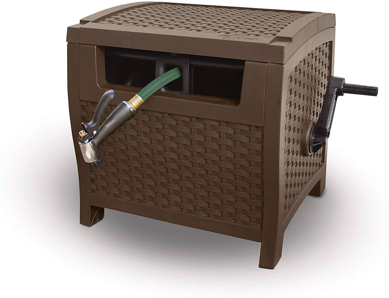 Wicker Style Resin Hose Hideaway with Hose Guide, Java, 175 Feet