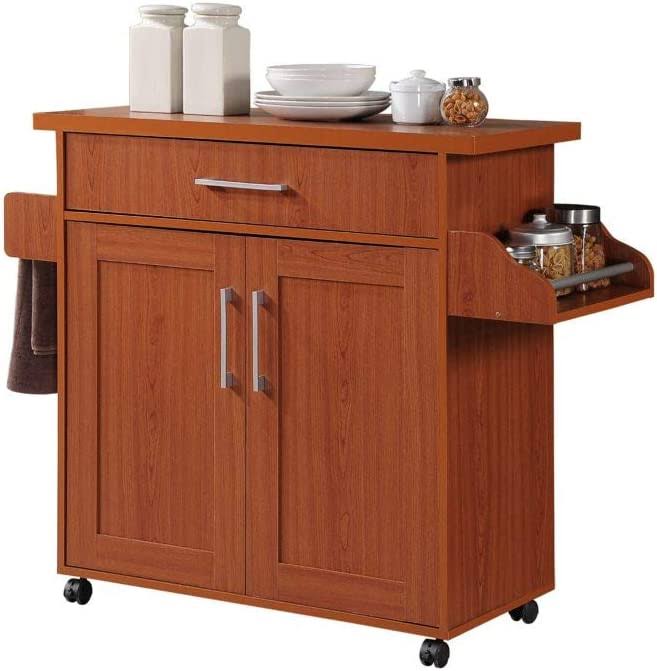 Hodedah Kitchen Island with Spice Rack, Towel Rack   Drawer, Cherry