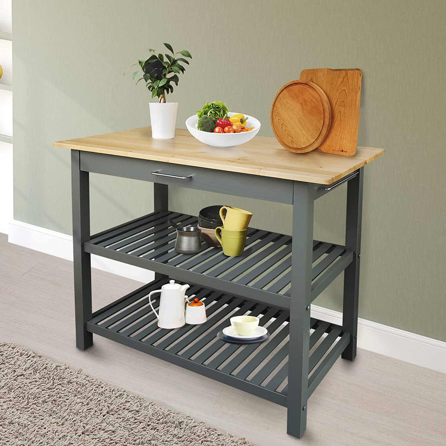 Casual Home Solid Hardwood Top, Slate Gray, 40  W (373-932) Kitchen Island