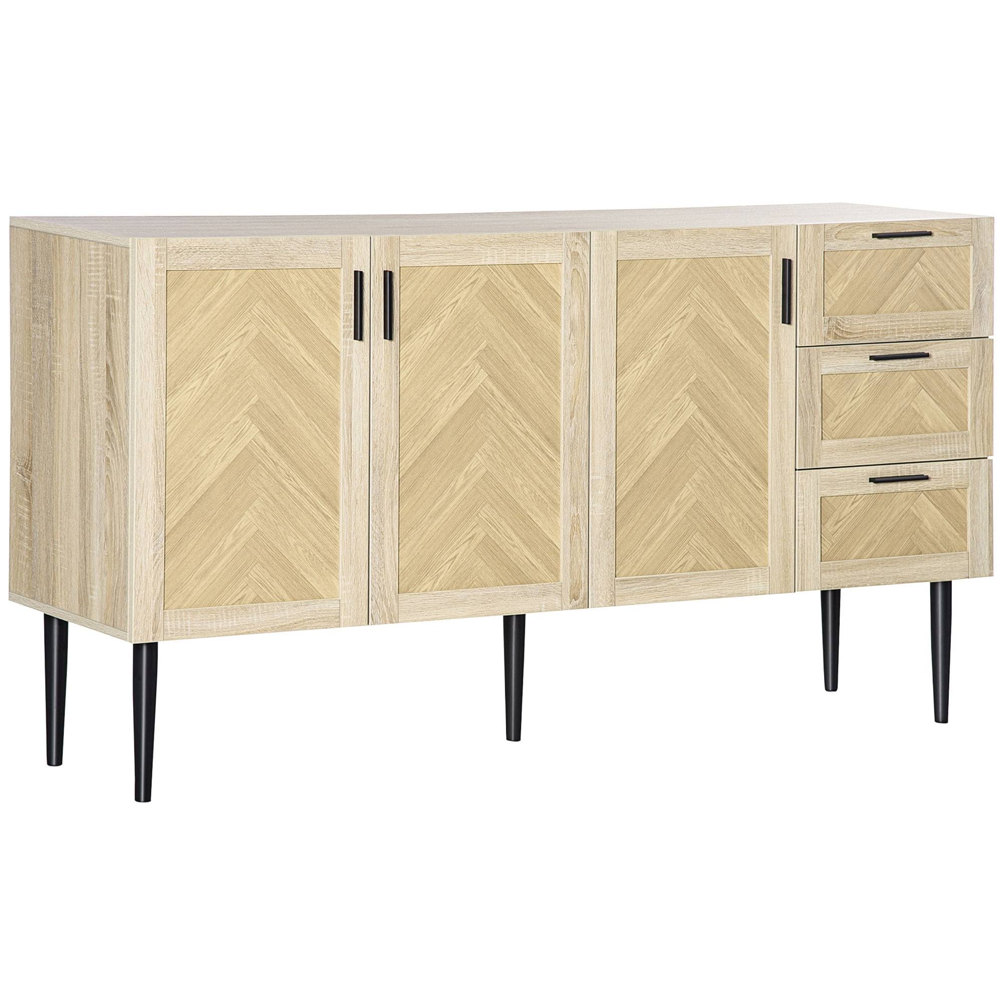 HOMCOM 61.5 L Sideboard Buffet Cabinet, Coffee Bar Cabinet Kitchen Cabinet with Drawers and Adjustable Shelves for Living Room, Dining Room, Kitchen, Oak