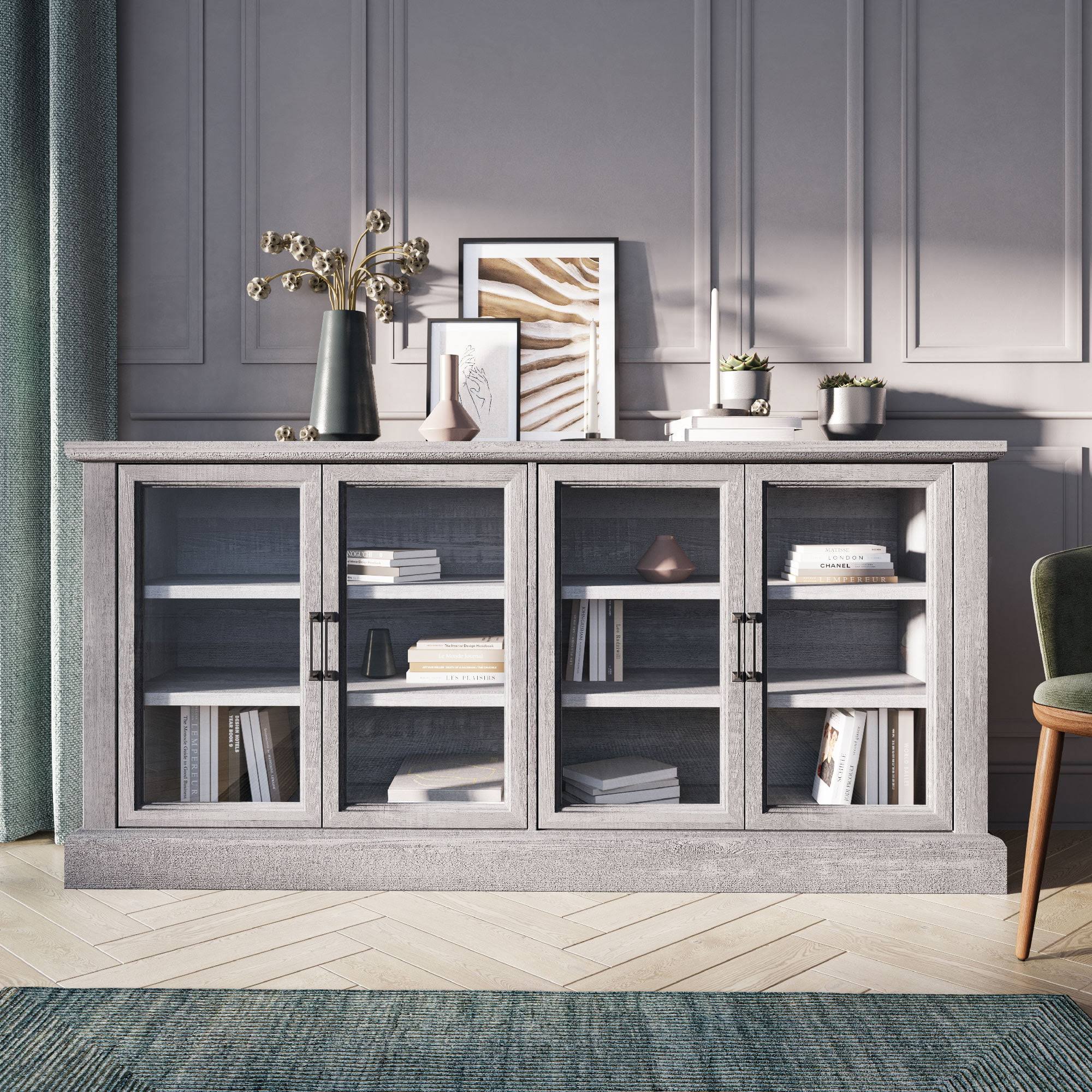 BELLEZE Modern Farmhouse Wood Sideboard Buffet   Liam (Stone Gray)