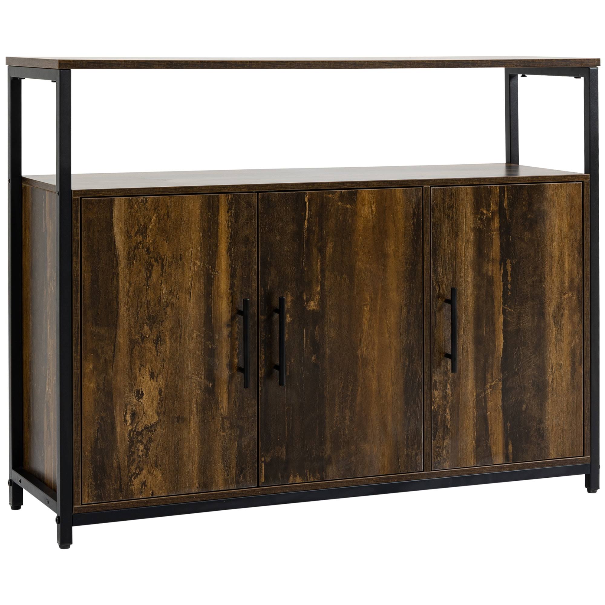 HOMCOM Industrial Kitchen Sideboard, Buffet Cabinet with Storage Open Compartment and Adjustable Shelves for Living Room, Bedroom, Hallway, Rustic Brown