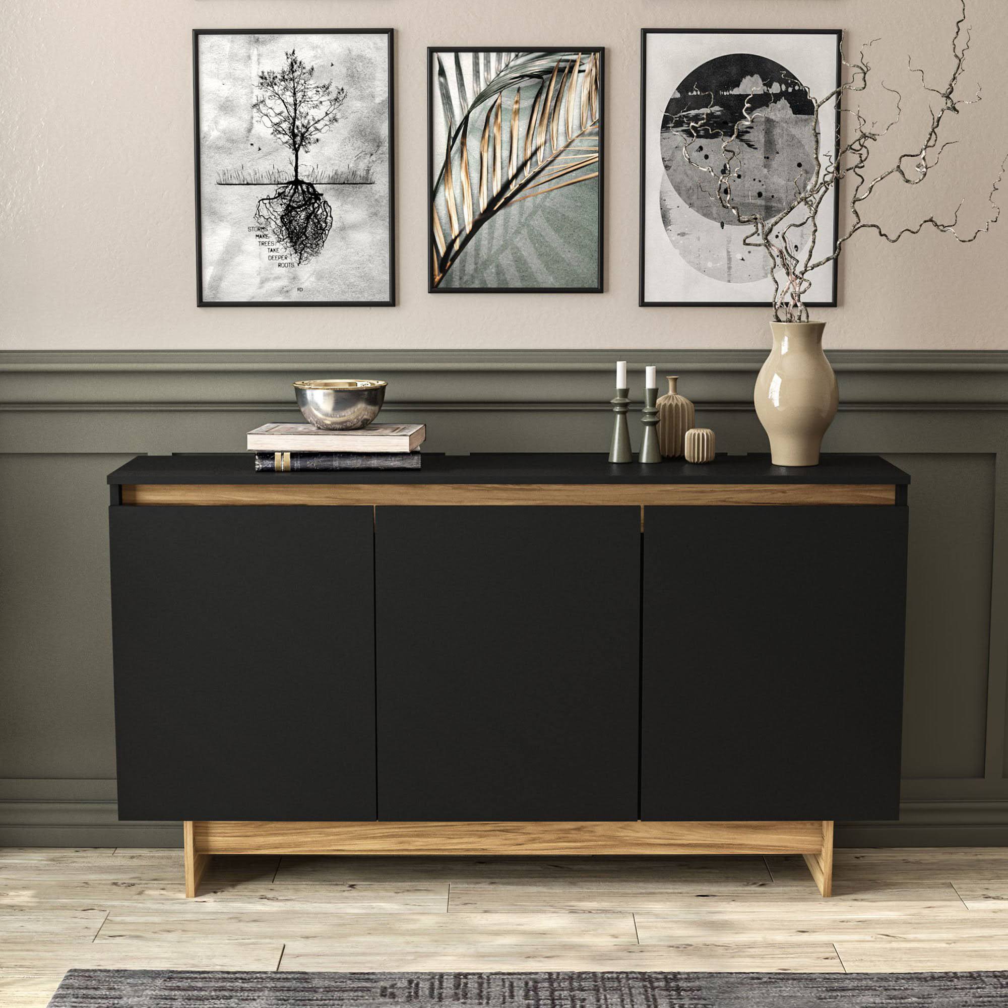 Boahaus Montresor Black Matte 29.75閳 x 53.38閳  Sideboard, 4-Cabinets, 3 Doors