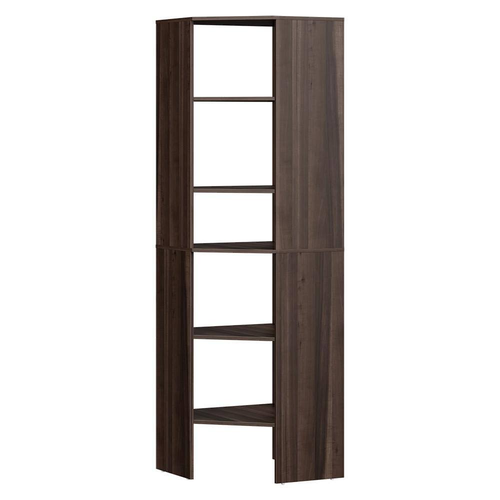 1722 Style+ 25 in. W Modern Walnut Corner Wood Closet Tower