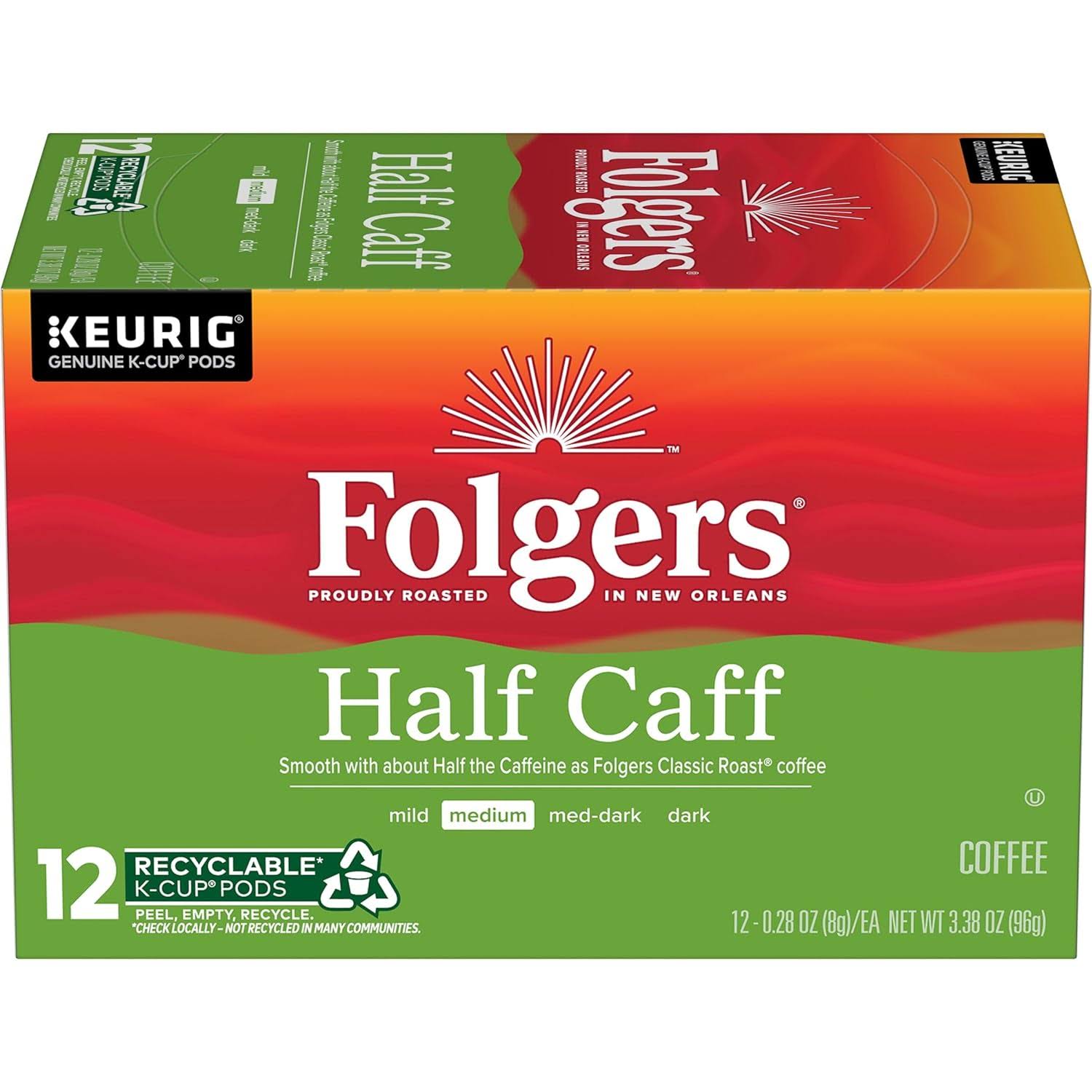 Folgers Half-Caff Medium Roast Coffee, 72 Keurig K-Cup Pods