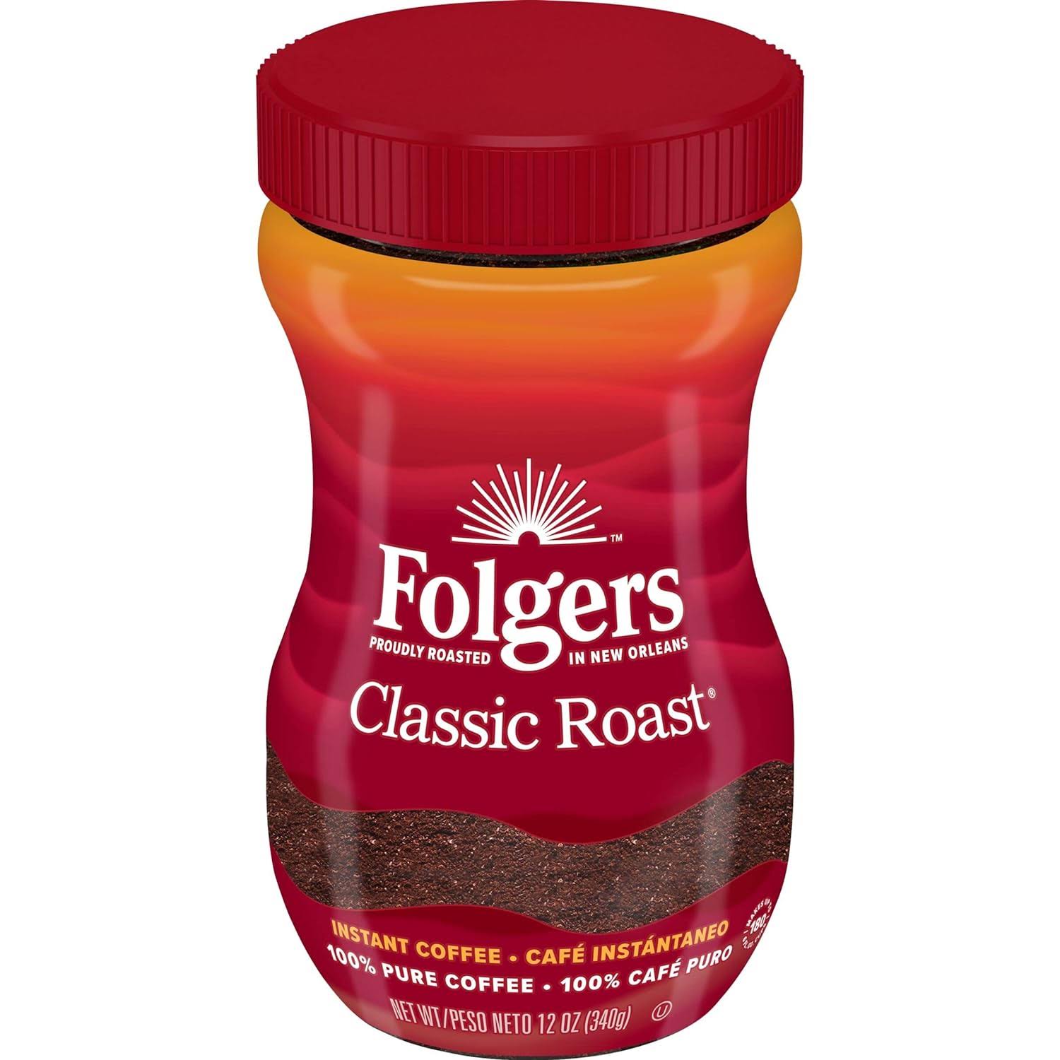 Folgers Classic Roast Instant Coffee, 12 Ounces (Pack of 6)