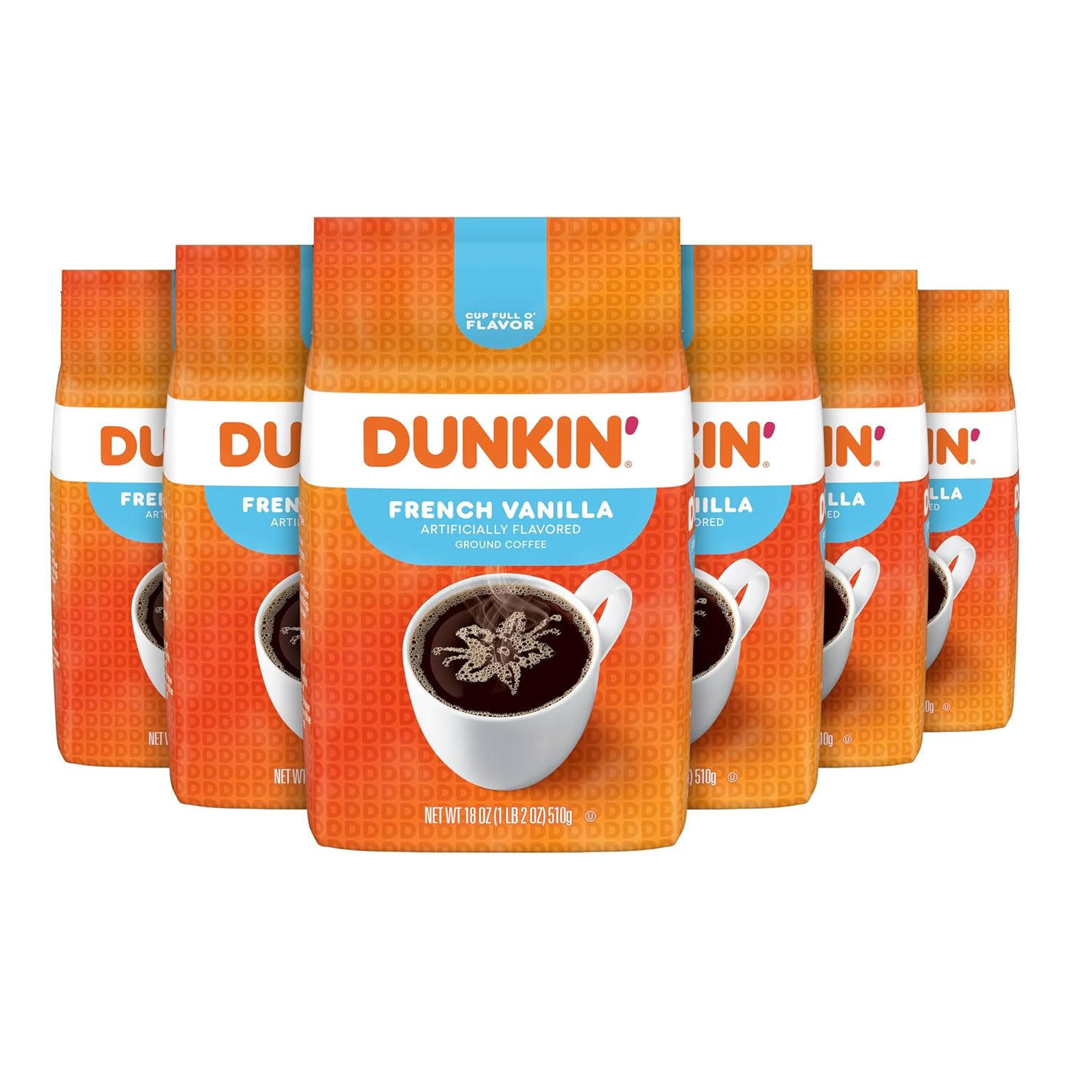 Dunkin  French Vanilla Flavored Ground Coffee, 18 Ounce (Pack of 6)