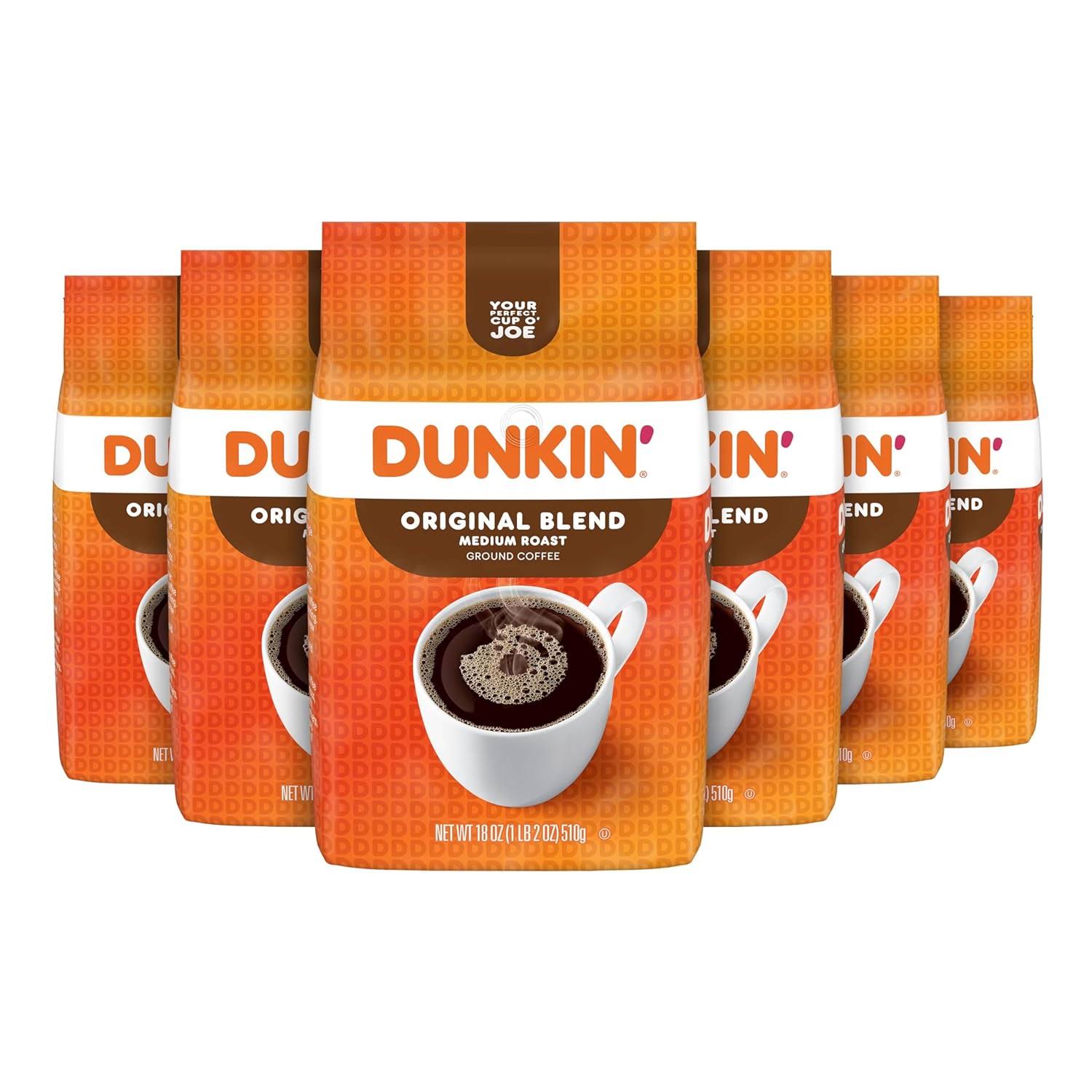 Dunkin  Original Blend Medium Roast Ground Coffee, 18 Ounce (Pack of 6)