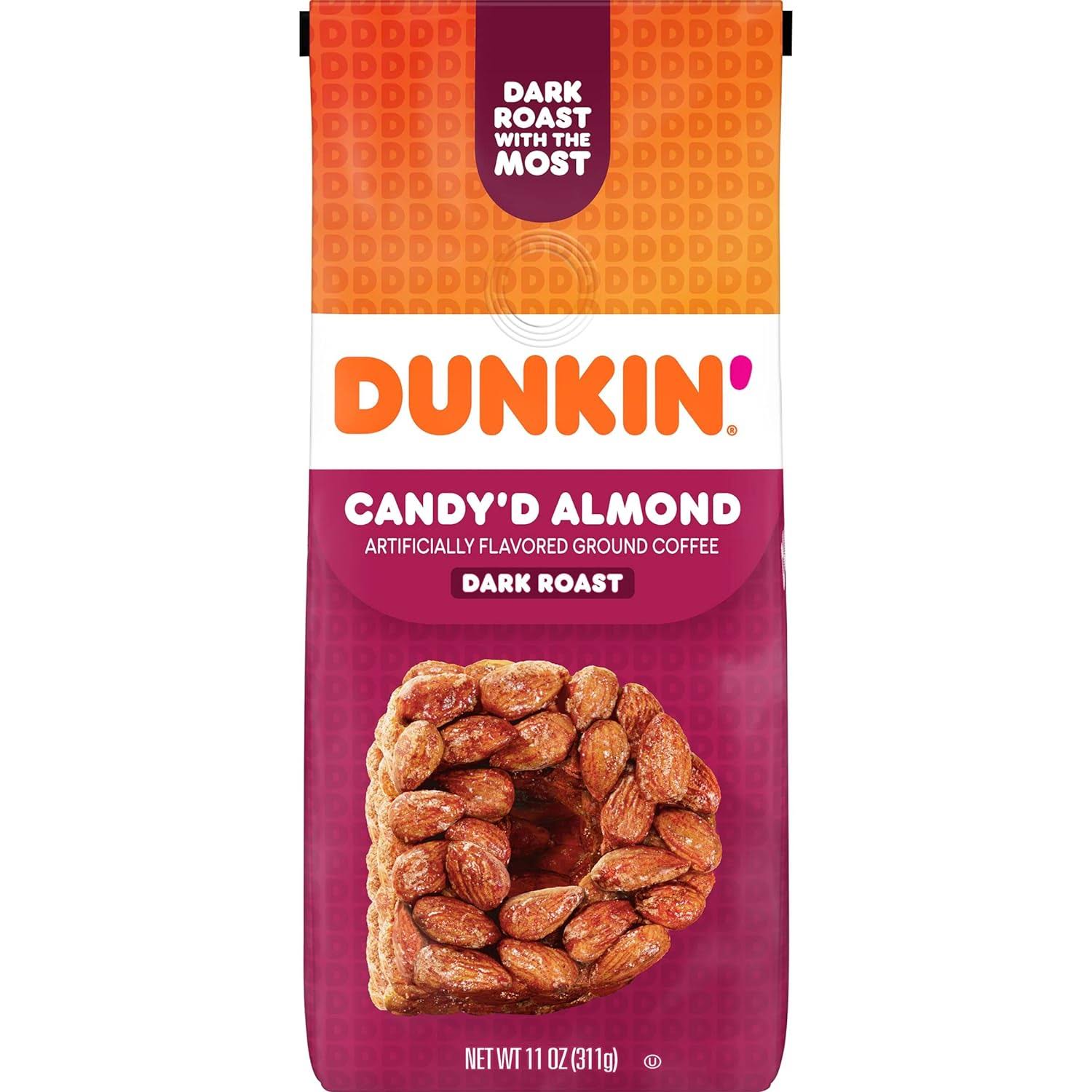 Dunkin  Candy d Almond Flavored Dark Roast Ground Coffee, 10 Ounce (Pack of 6)