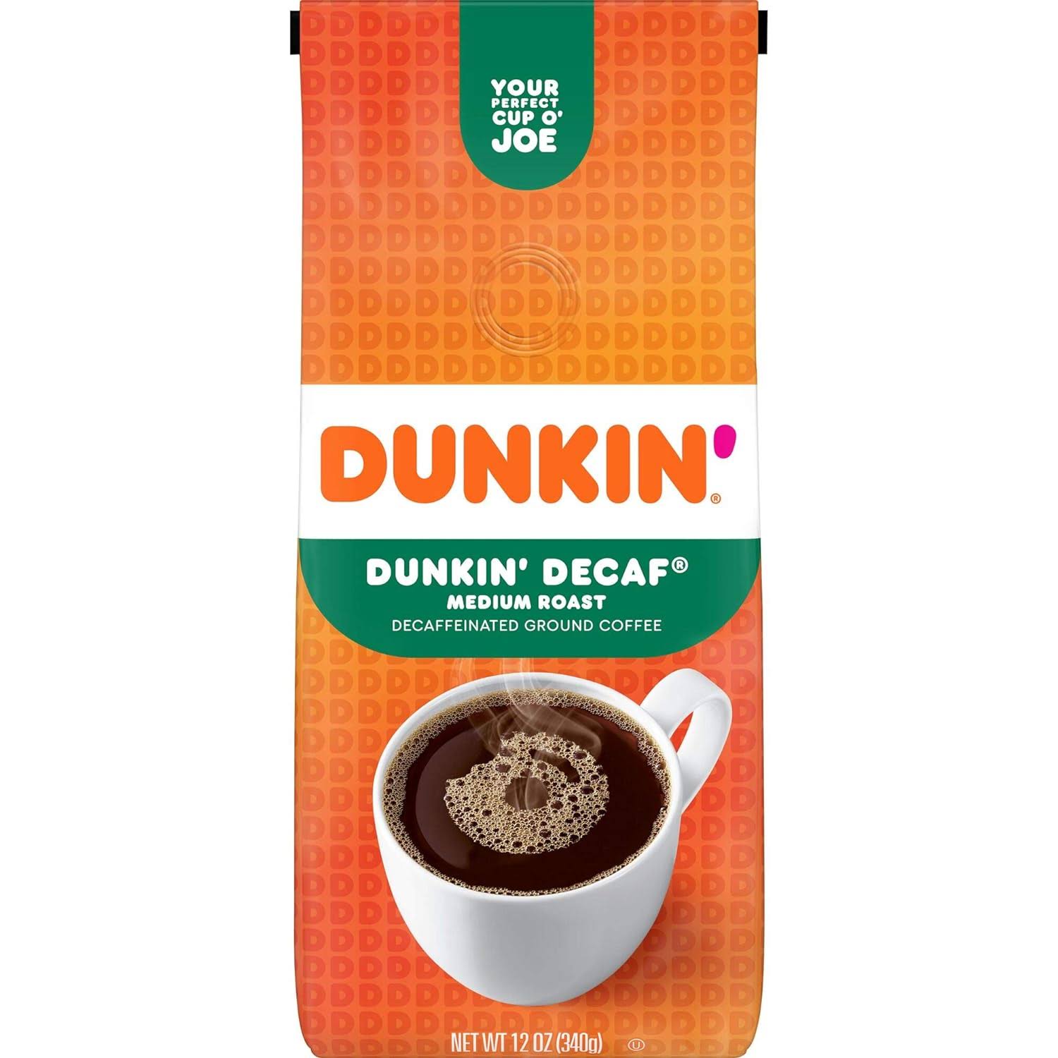 Dunkin  Decaf Medium Roast Decaffeinated Ground Coffee, 12 Ounce (Pack of 6)