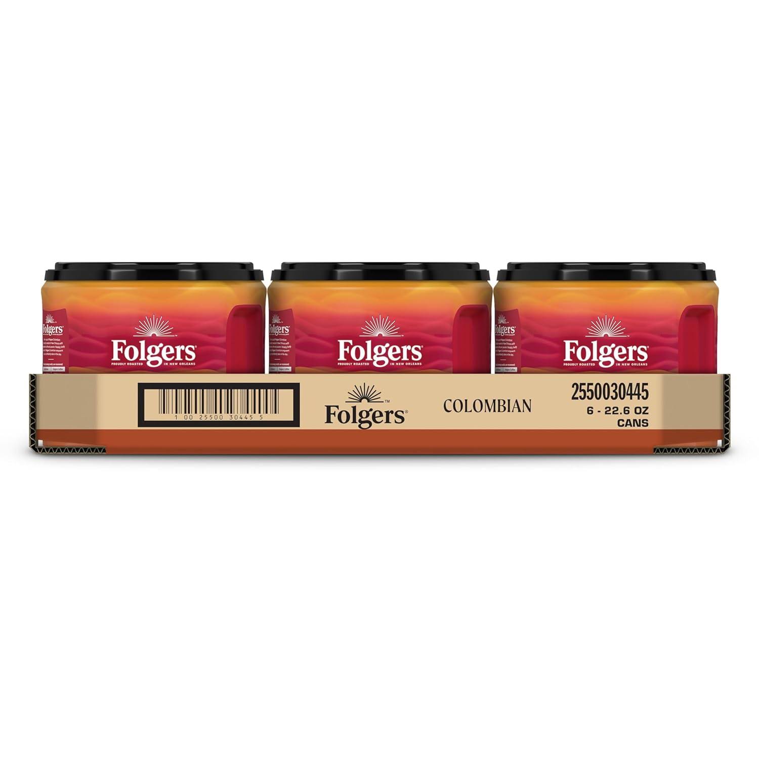 Folgers Colombian Medium Roast Ground Coffee, 22.6 Ounces (Pack of 6)