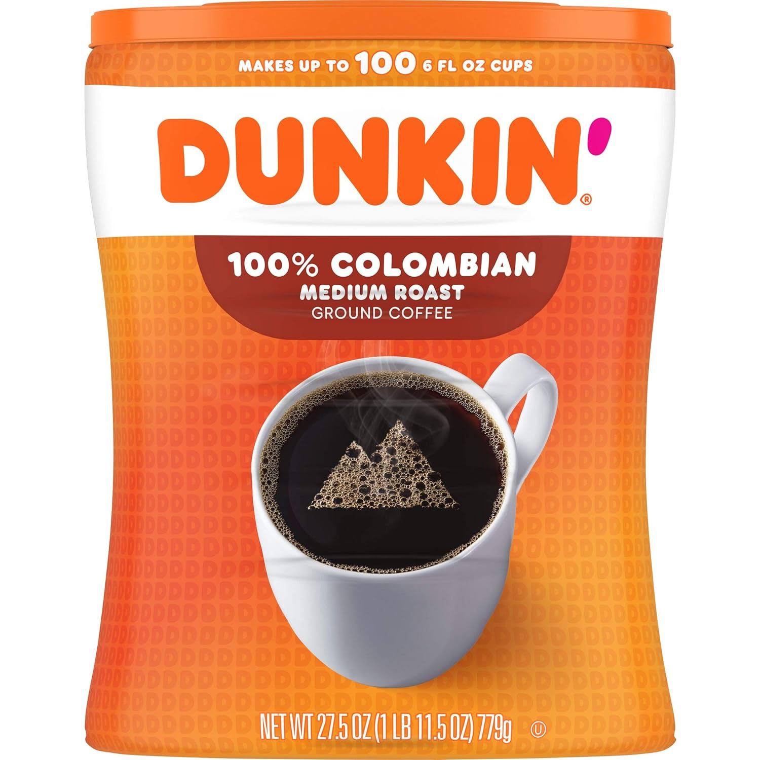 Dunkin  100% Colombian Medium Roast Ground Coffee, 27.5 Ounce (Pack of 4)
