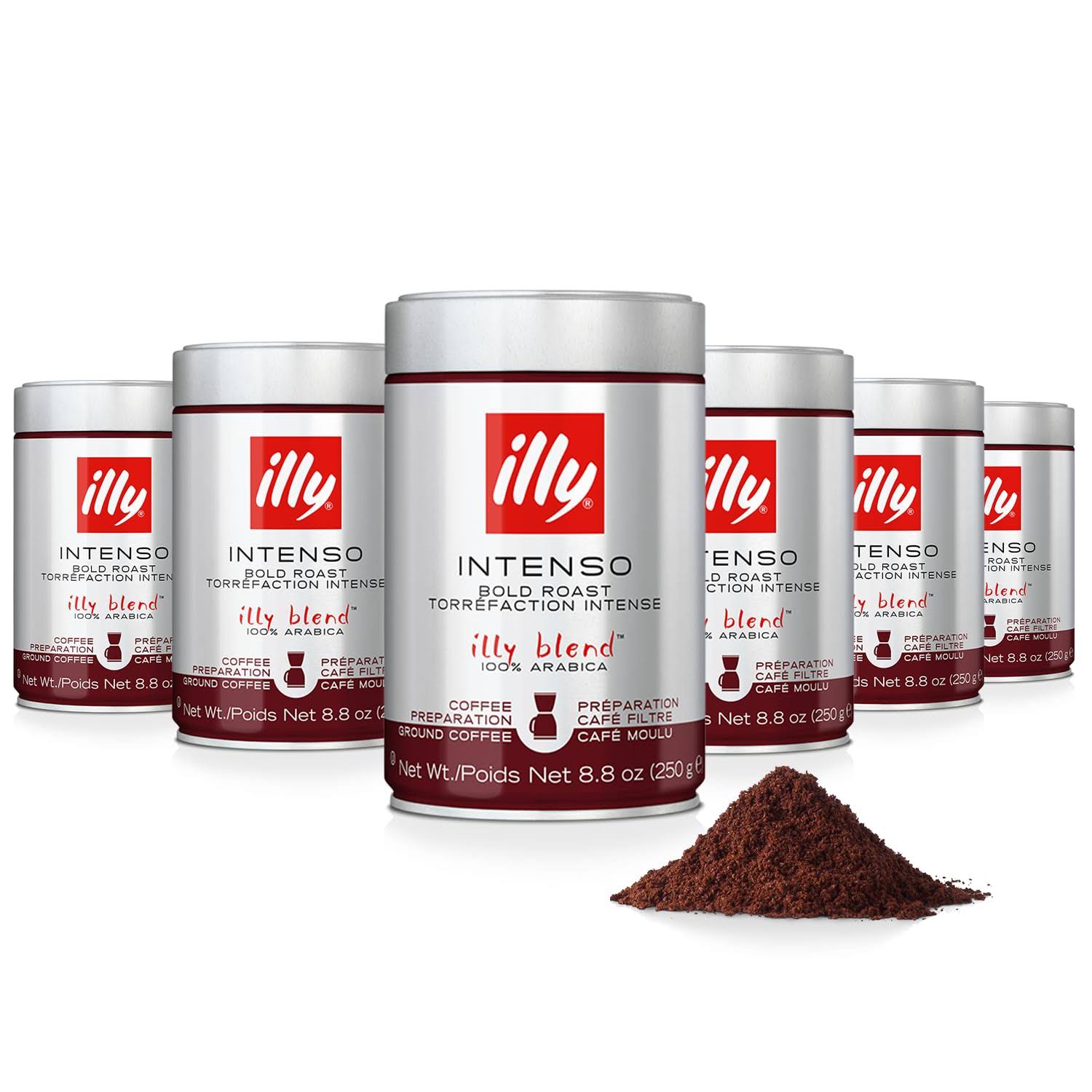 illy Drip Coffee   Ground Coffee   100% Arabica Ground Coffee – Intenso Dark Roast   Warm Notes of Cocoa   Dried Fruit   No Preservatives – Full-Bodied – 8.8 Ounce, 6 Pack