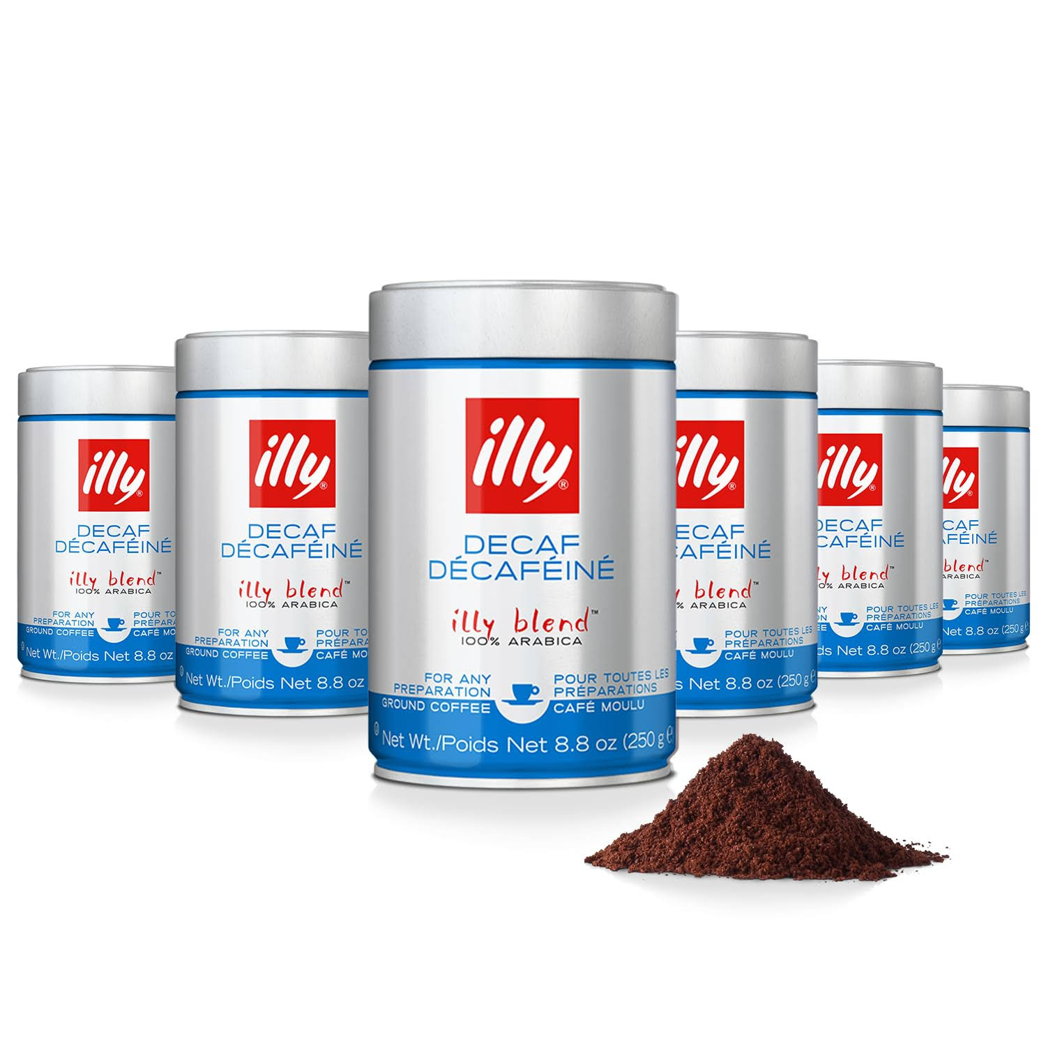 illy Ground Coffee Espresso   100% Arabica Coffee Ground – Classico Decaf Roast   Notes of Caramel, Toasted Bread   Chocolate   Rich Aromatic Profile   No Preservatives – 8.8 Ounce, 6 Pack