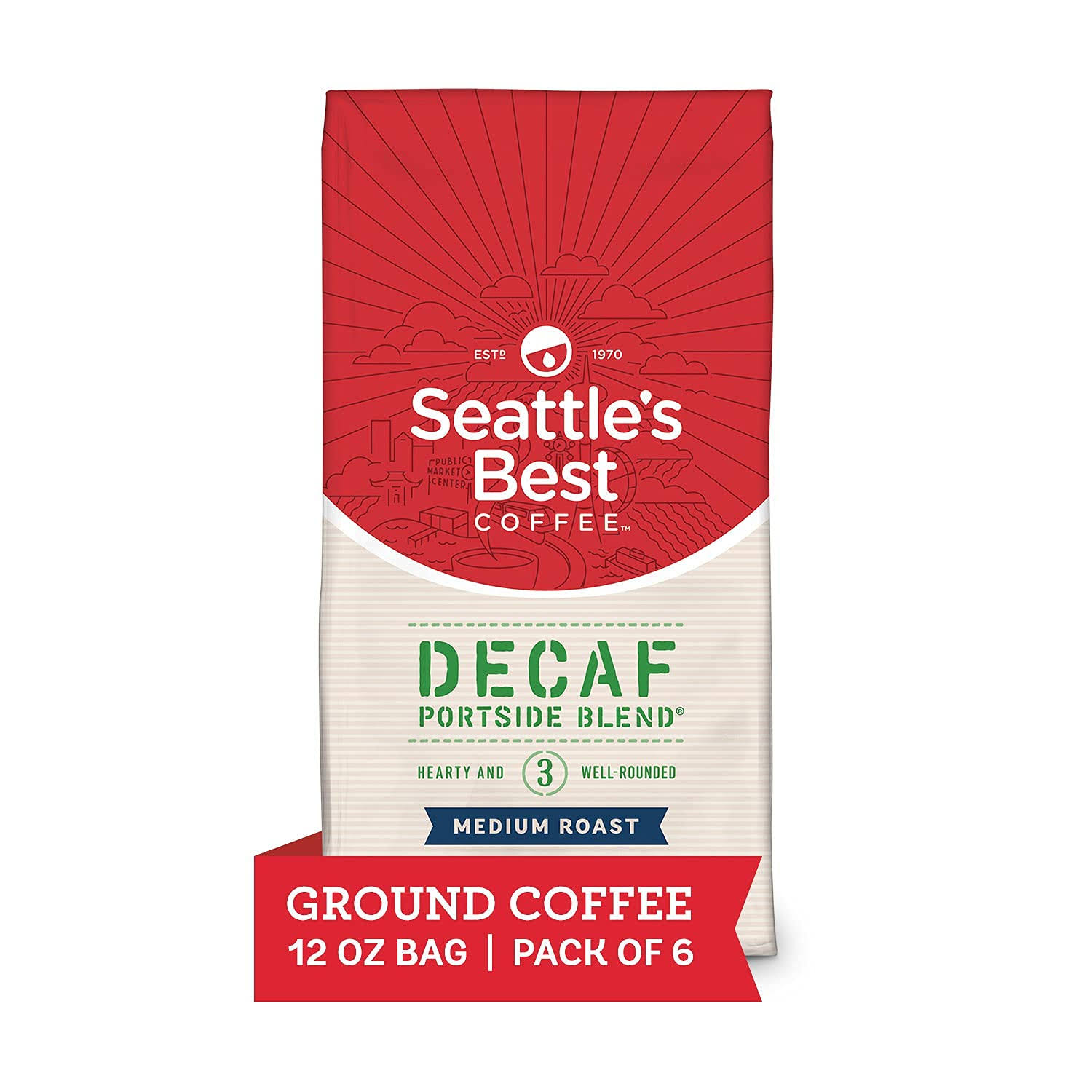 Seattle s Best Coffee Decaf Portside Blend Medium Roast Ground Coffee | 12 Ounce Bags (Pack of 6)