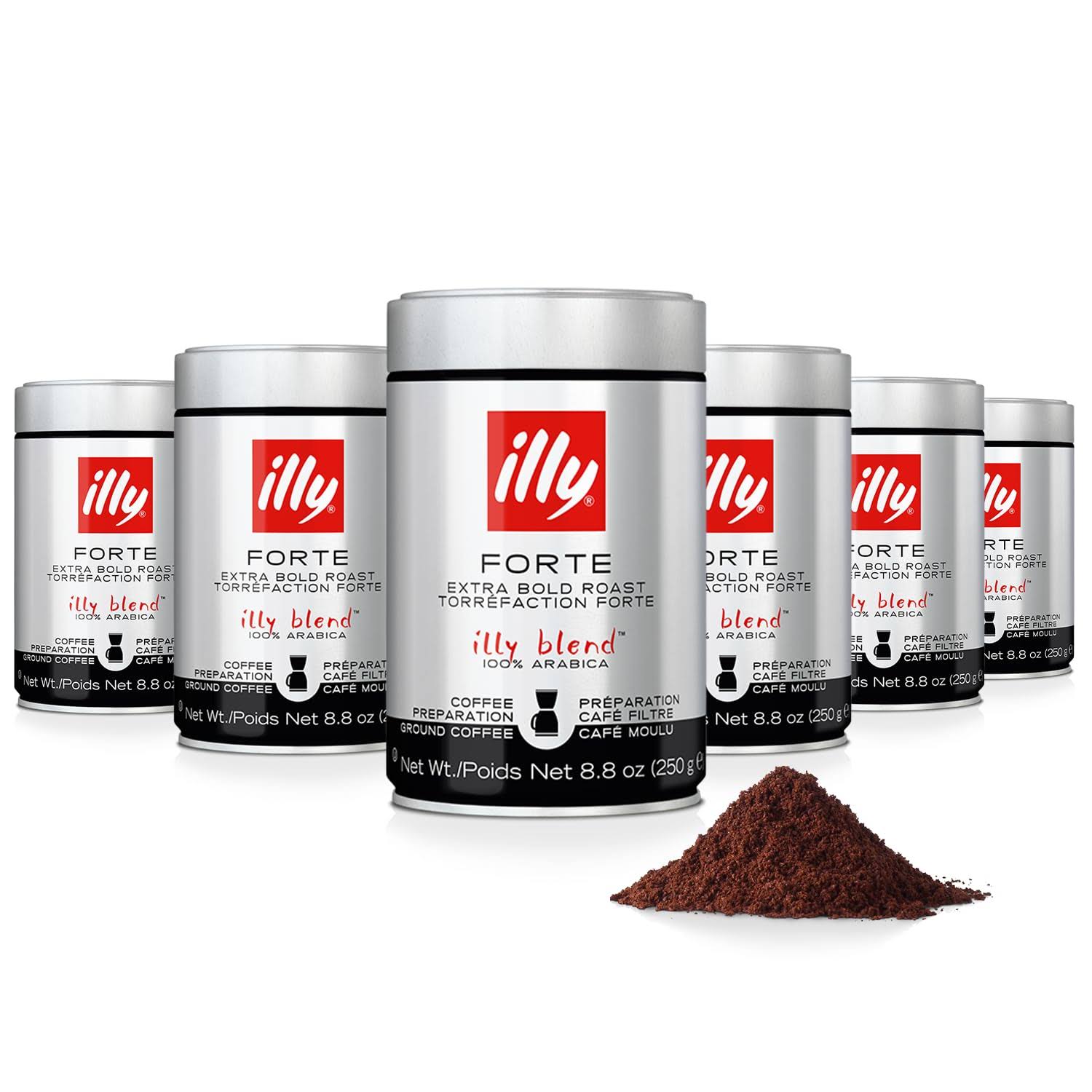 illy Drip Coffee   Ground Coffee   100% Arabica Ground Coffee – Forte Extra Dark Roast   Notes of Dark Chocolate   Toasted Bread Aroma   No Preservatives – Rich   Strong – 8.8 Ounce, 6 Pack