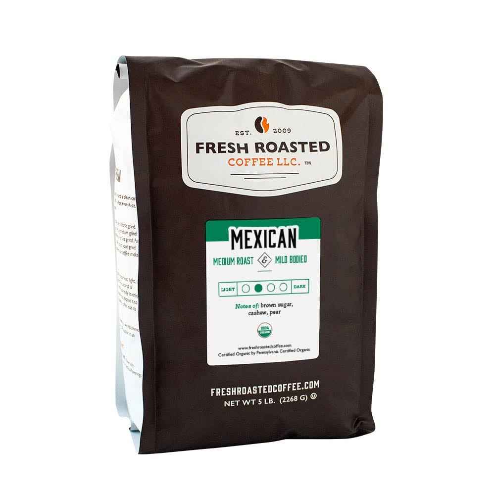 Fresh Roasted Coffee, Organic Mexican, 5 lb (80 oz), Medium Roast, Mold   Mycotoxin Tested, Kosher, Ground
