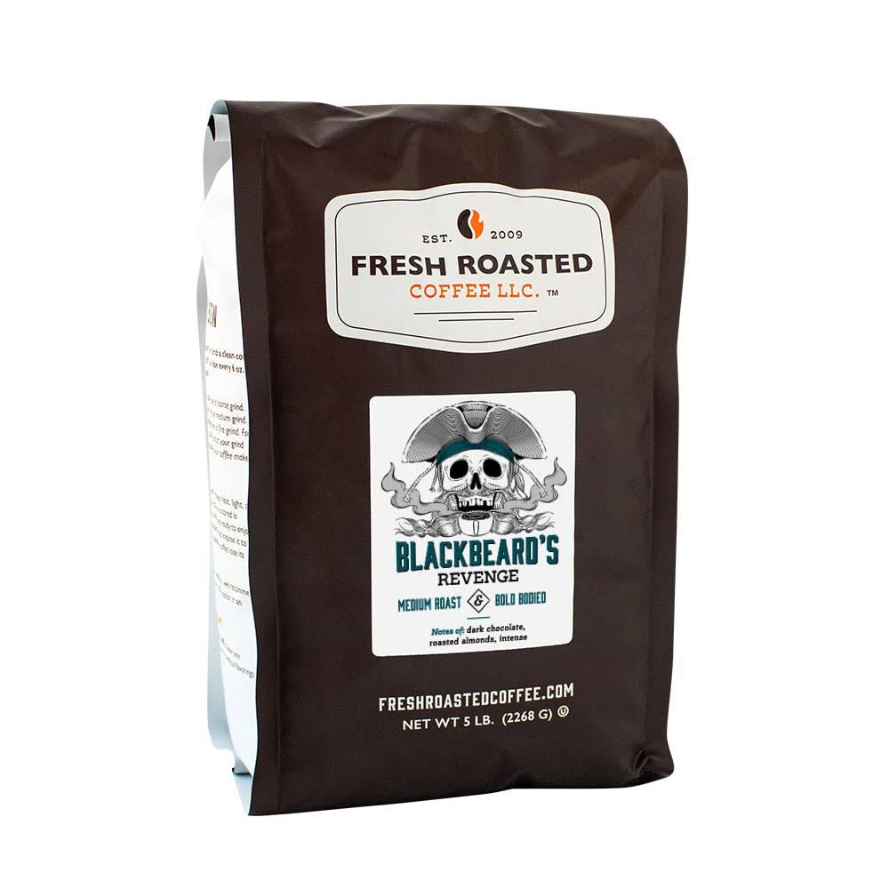 Fresh Roasted Coffee, Blackbeard s Revenge, 5 lb (80 oz), Medium Roast, Kosher, Ground