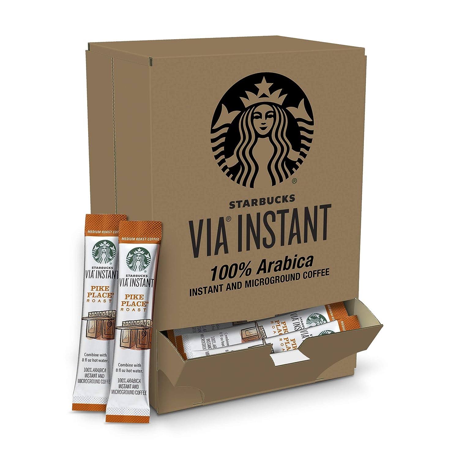 Starbucks VIA Instant Coffee   Medium Roast Coffee   Pike Place Roast   100% Arabica   1 box (50 packets)