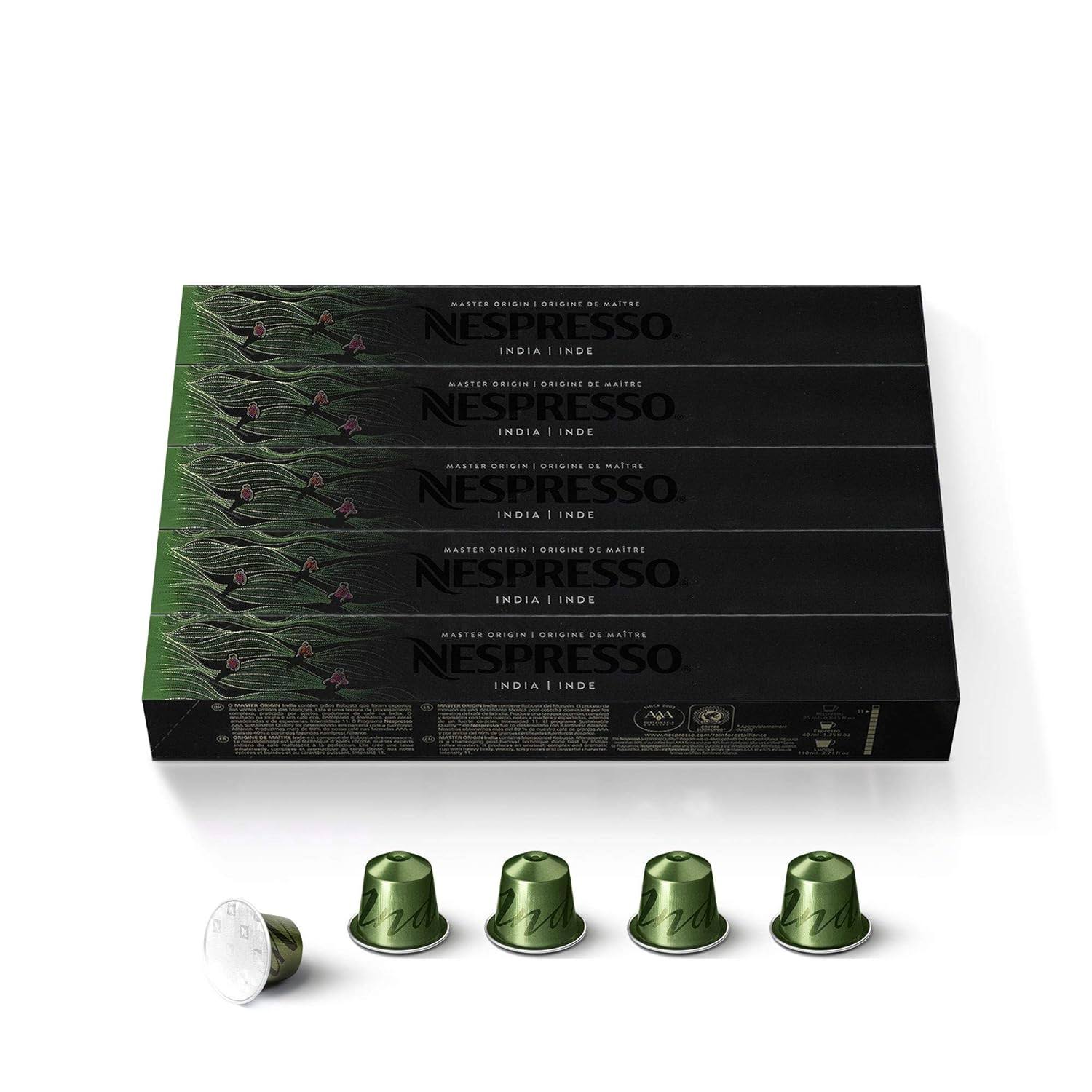 Nespresso Capsules OriginalLine, India Master Origin, Dark Roast Coffee, 50 Count Coffee Pods, Brews 1.35oz