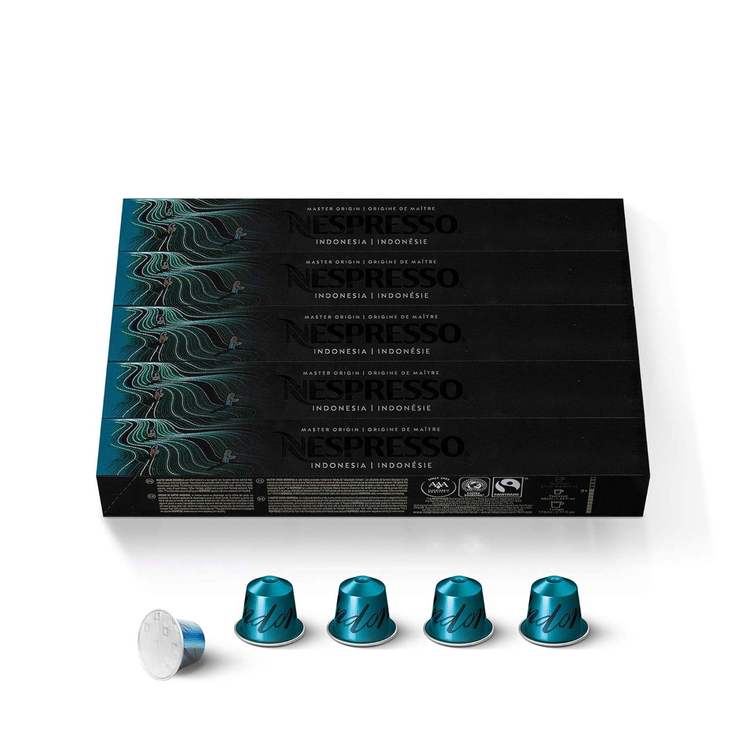 Nespresso Capsules OriginalLine, Indonesia Master Origin ,Dark Roast Coffee, 50 Count Coffee Pods, Brews 1.35oz (ORIGINAL LINE ONLY)