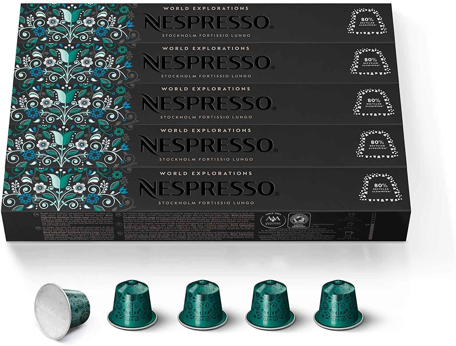 Nespresso Capsules OriginalLine, Stockholm Fortissio Lungo, Dark Roast Coffee, 50 Count Coffee Pods, Brews 3.7 Ounce, 10 Count (Pack of 5)