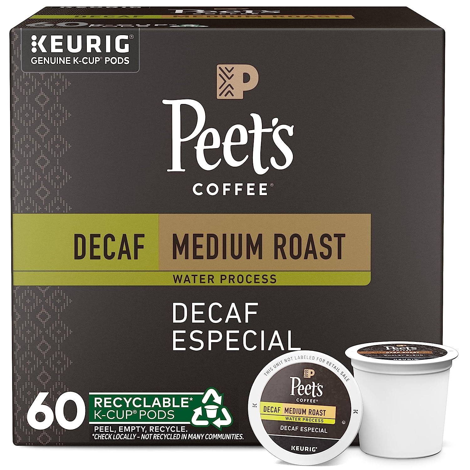 Peet s Coffee, Medium Roast Decaffeinated Coffee K-Cup Pods for Keurig Brewers   Decaf Especial 60 Count (6 Boxes of 10 K-Cup Pods)