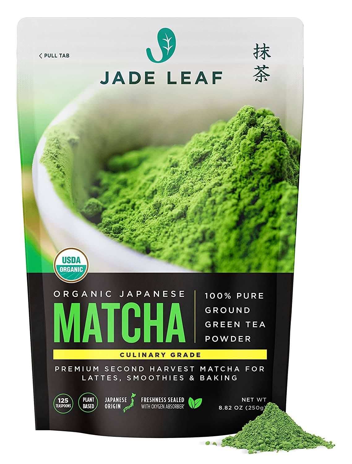 Jade Leaf Matcha Organic Green Tea Powder   Culinary Grade Premium Second Harvest   Authentic Japanese Origin (8.8 Ounce Pouch)