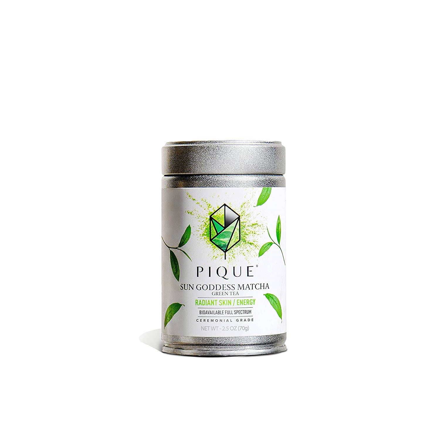 Pique Organic Sun Goddess Matcha Tin   Ceremonial Grade Matcha Green Tea Powder, Supports Radiant Skin, Calm Energy (2.5 ounce)