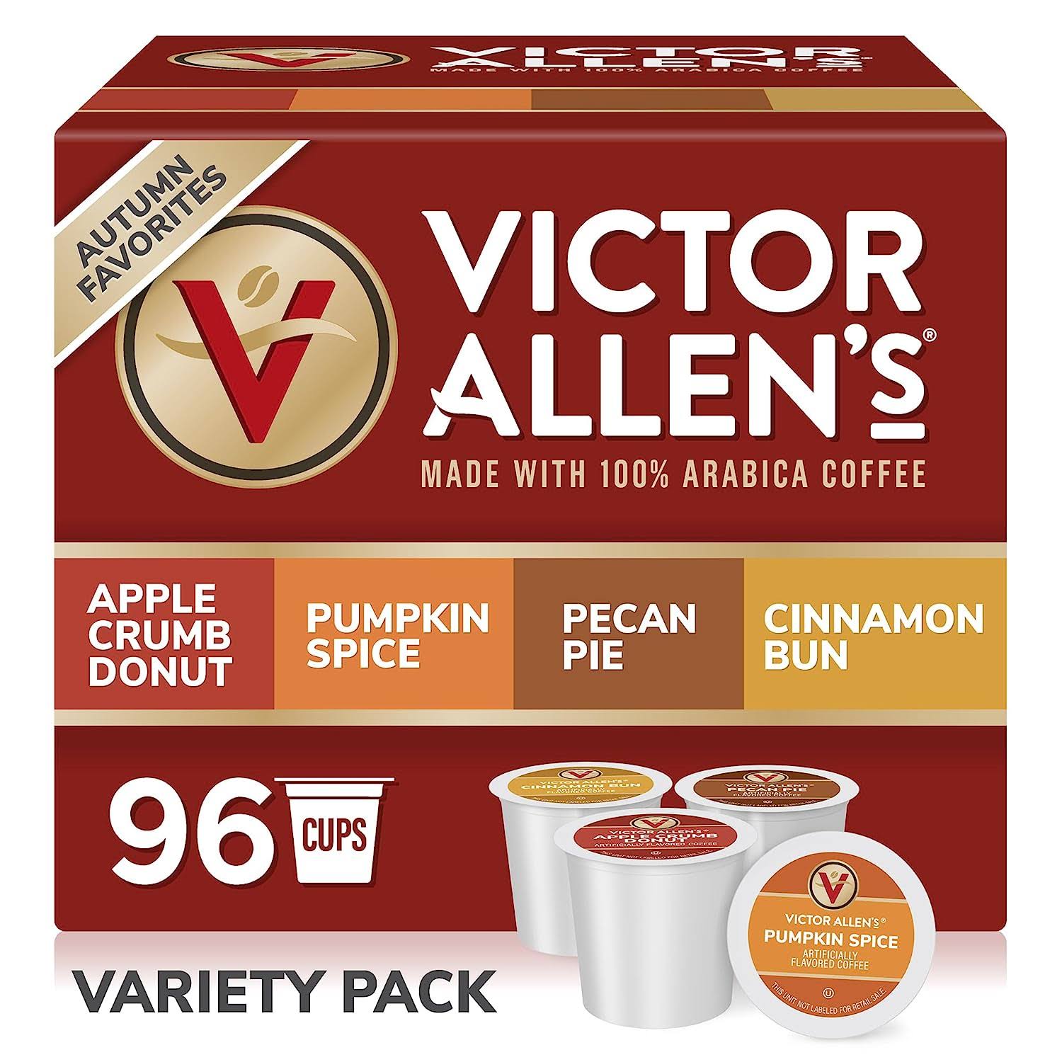 Victor Allen s Coffee Autumn Favorites Variety Pack, Medium Roast, 96 Count, Single Serve Coffee Pods for Keurig K-Cup Brewers