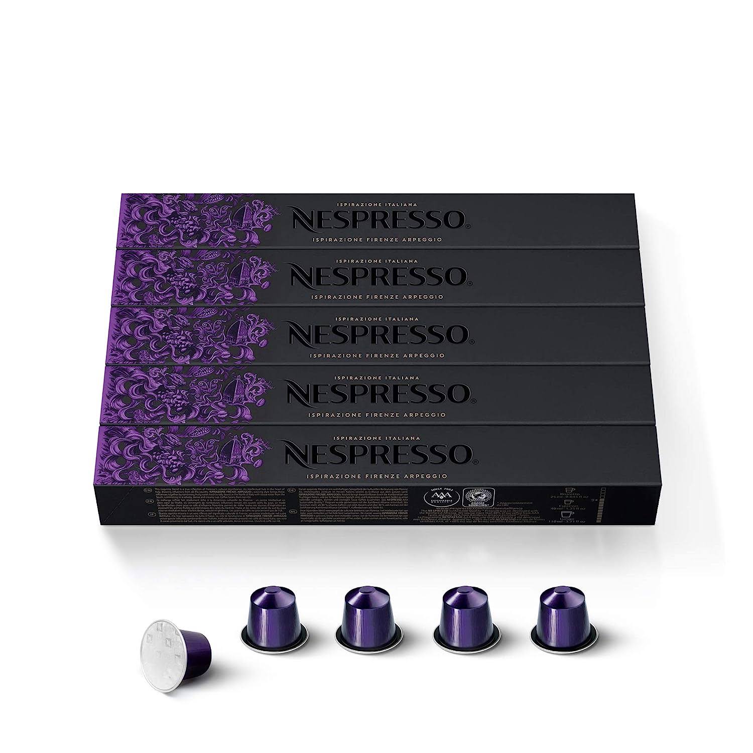 Nespresso Capsules OriginalLine, Ispirazione Arpeggio Intenso, Dark Roast Coffee, Coffee Pods, Brews 1.35oz (ORIGINALLINE ONLY), 10 Count (Pack of 5)