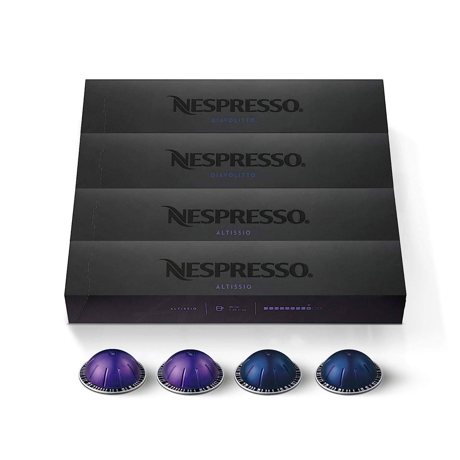 Nespresso Capsules VertuoLine, Espresso, Bold Variety Pack, Medium and Dark Roast Espresso Coffee, 40 Count Coffee Pods, Brews (VERTUOLINE ONLY), 1.35 Ounce , 10 Count (Pack of 4)
