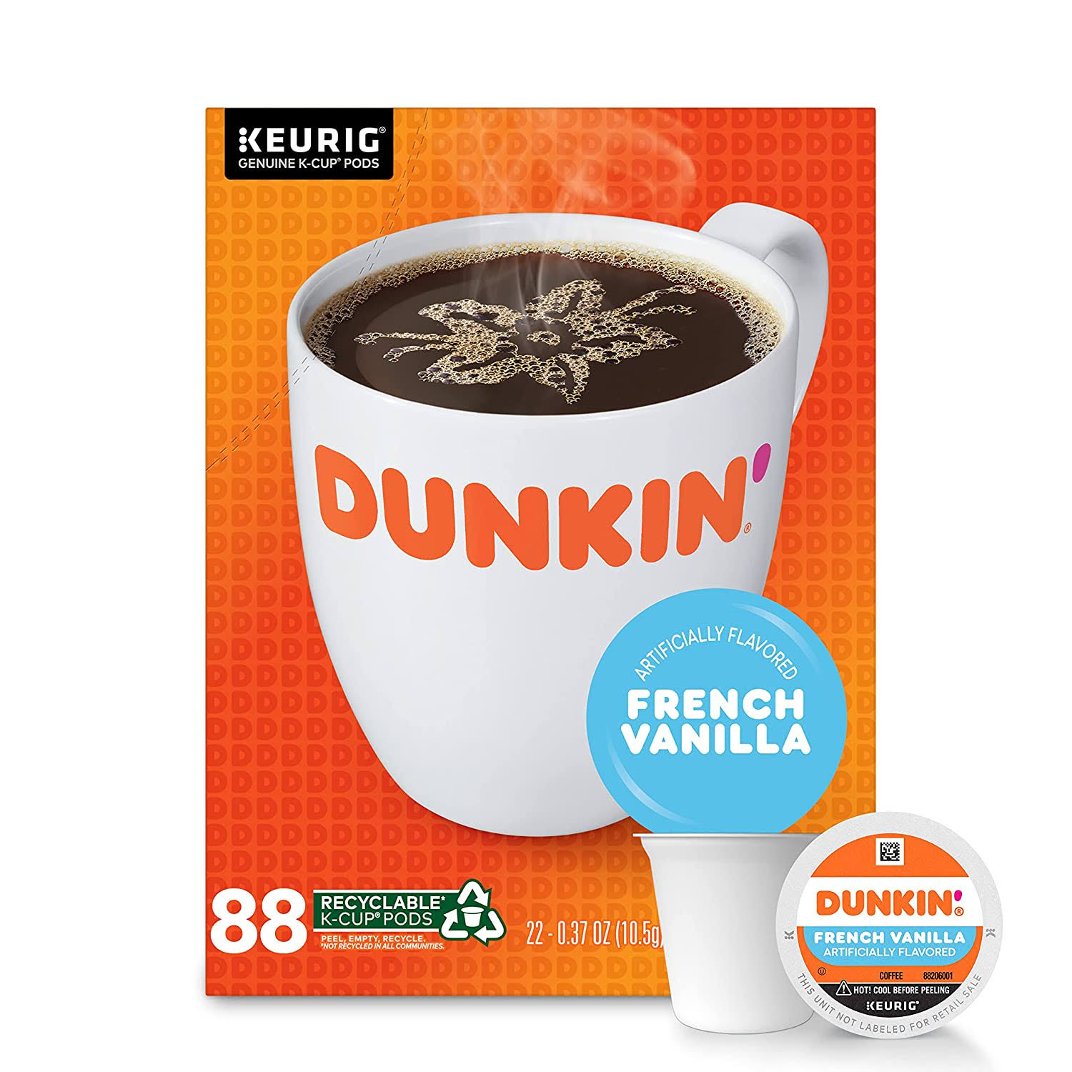 Dunkin  French Vanilla Flavored Coffee, 88 Keurig K-Cup Pods