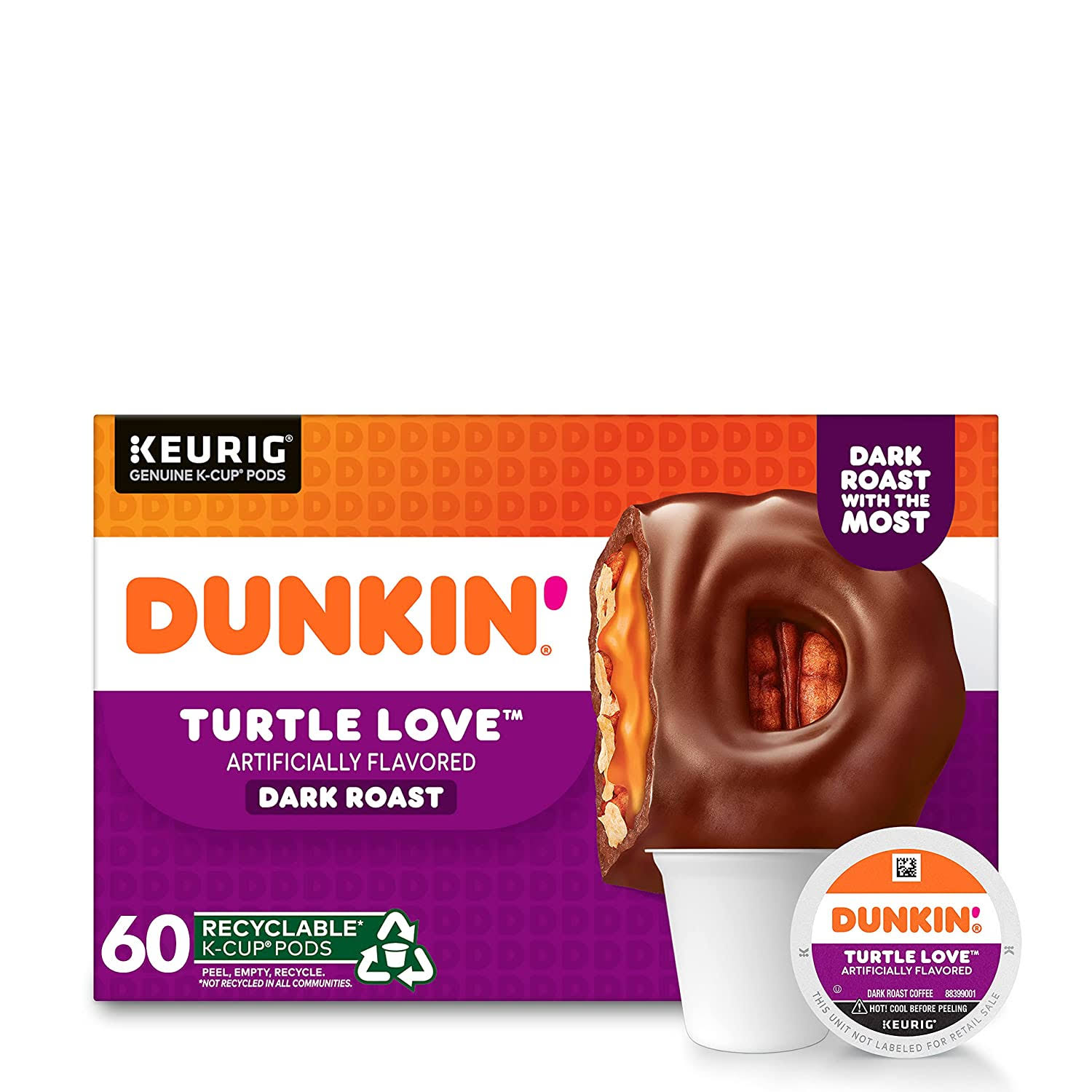 Dunkin  Turtle Love Flavored Coffee, 60 Keurig K-Cup Pods, 10 Count (Pack of 6)