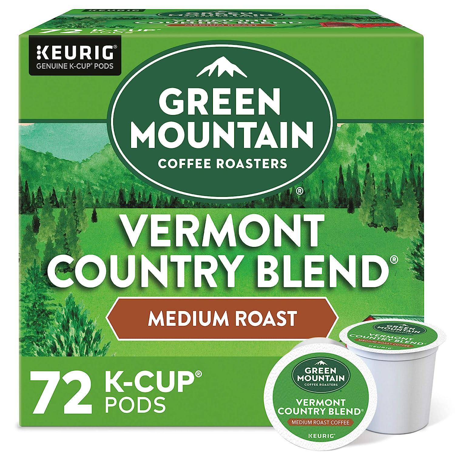 Green Mountain Coffee Roasters Vermont Country Blend, Single-Serve Keurig K-Cup Pods, Medium Roast Coffee, 12 Count (6 Pack)