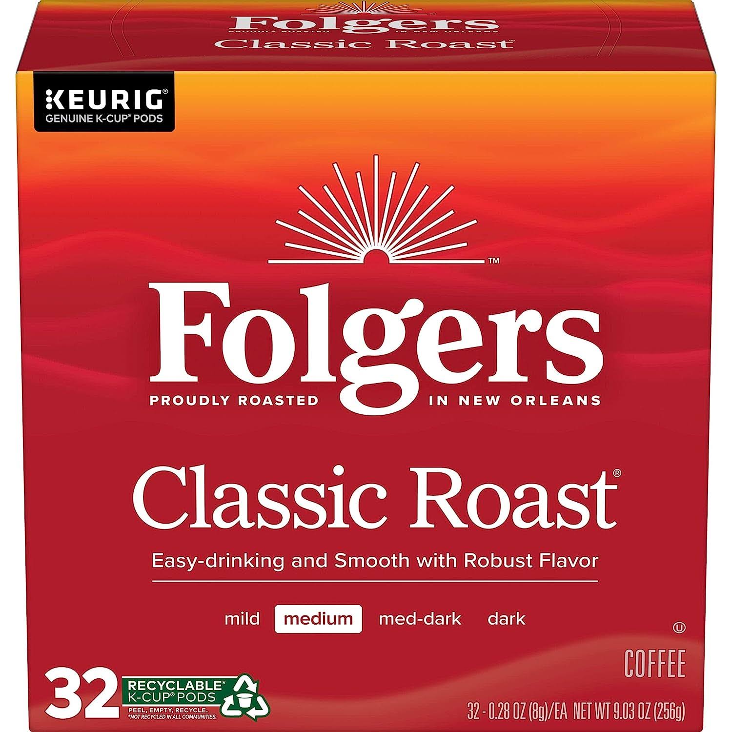 Folgers Classic Roast Medium Roast Coffee, 128 Keurig K-Cup Pods