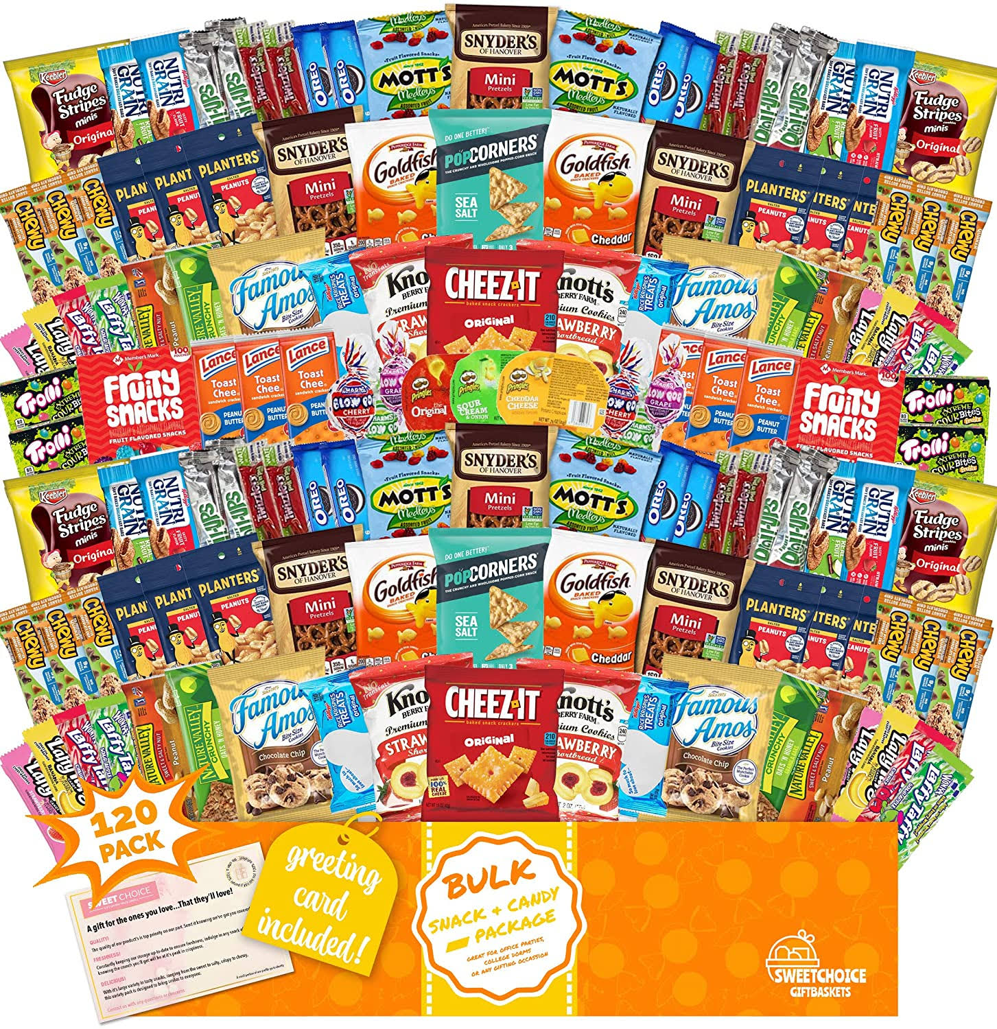 Snack Box Care Package (120 Count) Graduation 2023 Variety Snacks Gift Box   College Students, Military, Work or Home   Chips Cookies   Candy! Sweet Choice