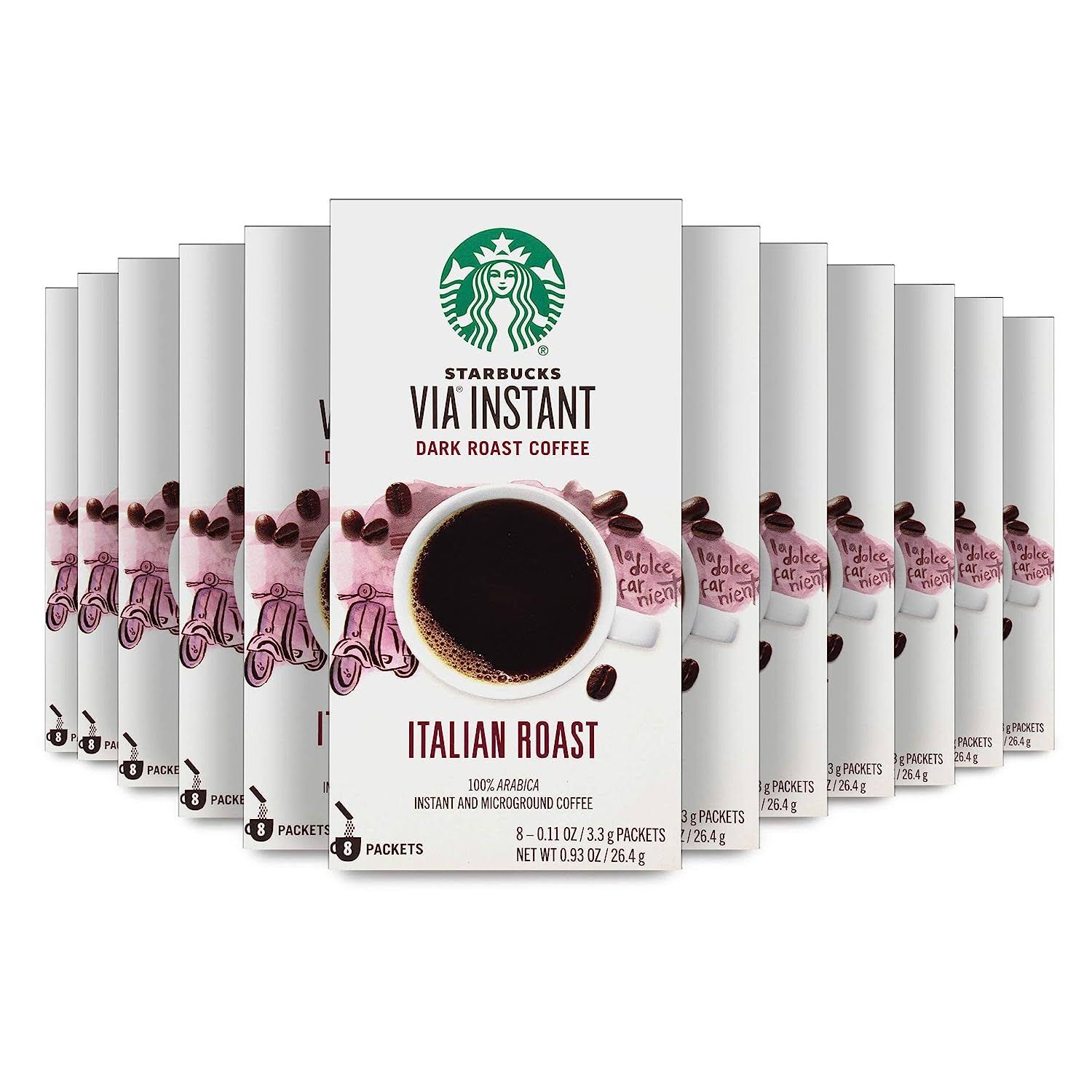 Starbucks VIA Instant Coffee Dark Roast Packets Italian Roast, 100% Arabica   8 Count (Pack of 12)   Packaging may vary