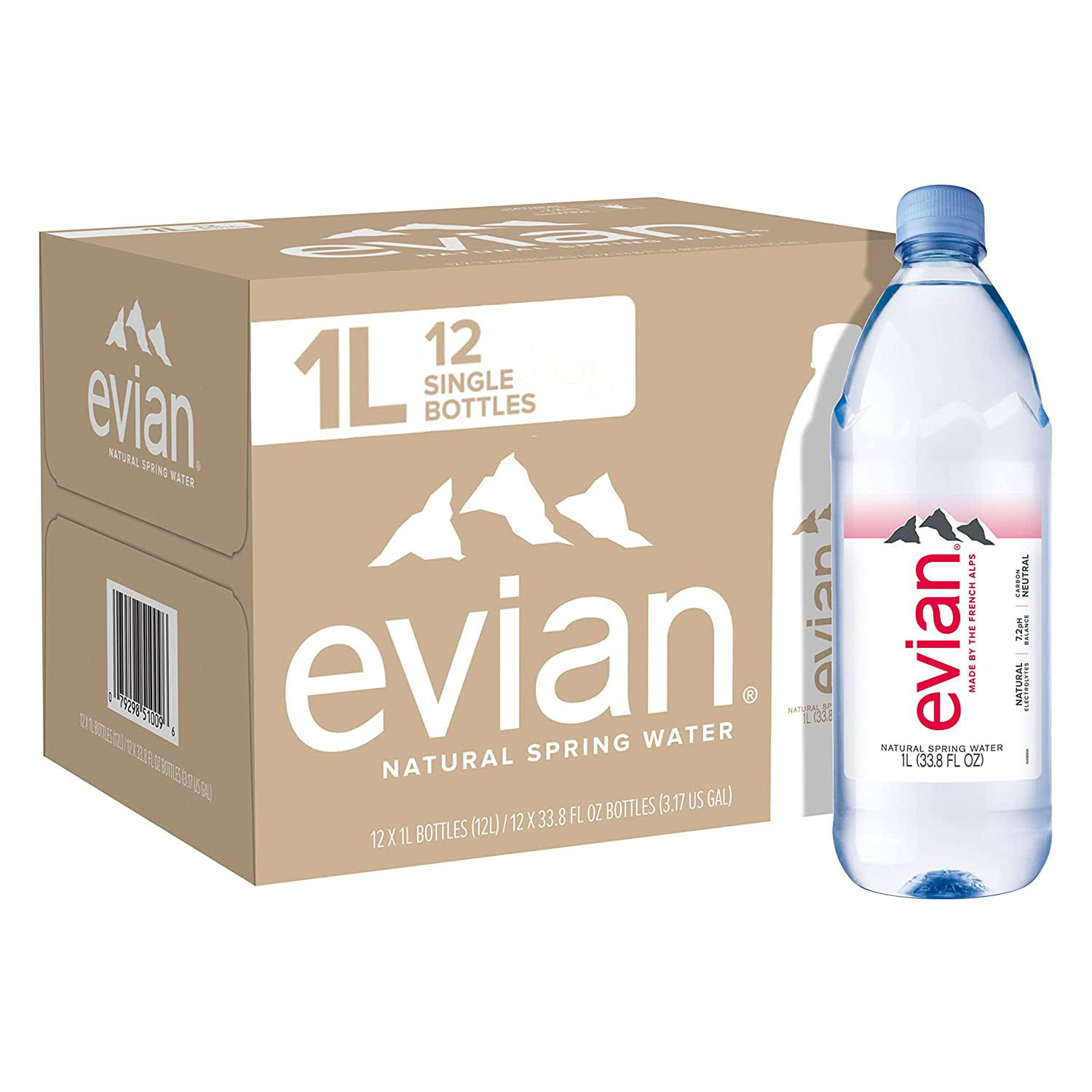 evian Natural Spring Water 33.8 Fl Oz (Pack of 12) Mini-Bottles, Naturally Filtered Spring Water Small Water Bottles