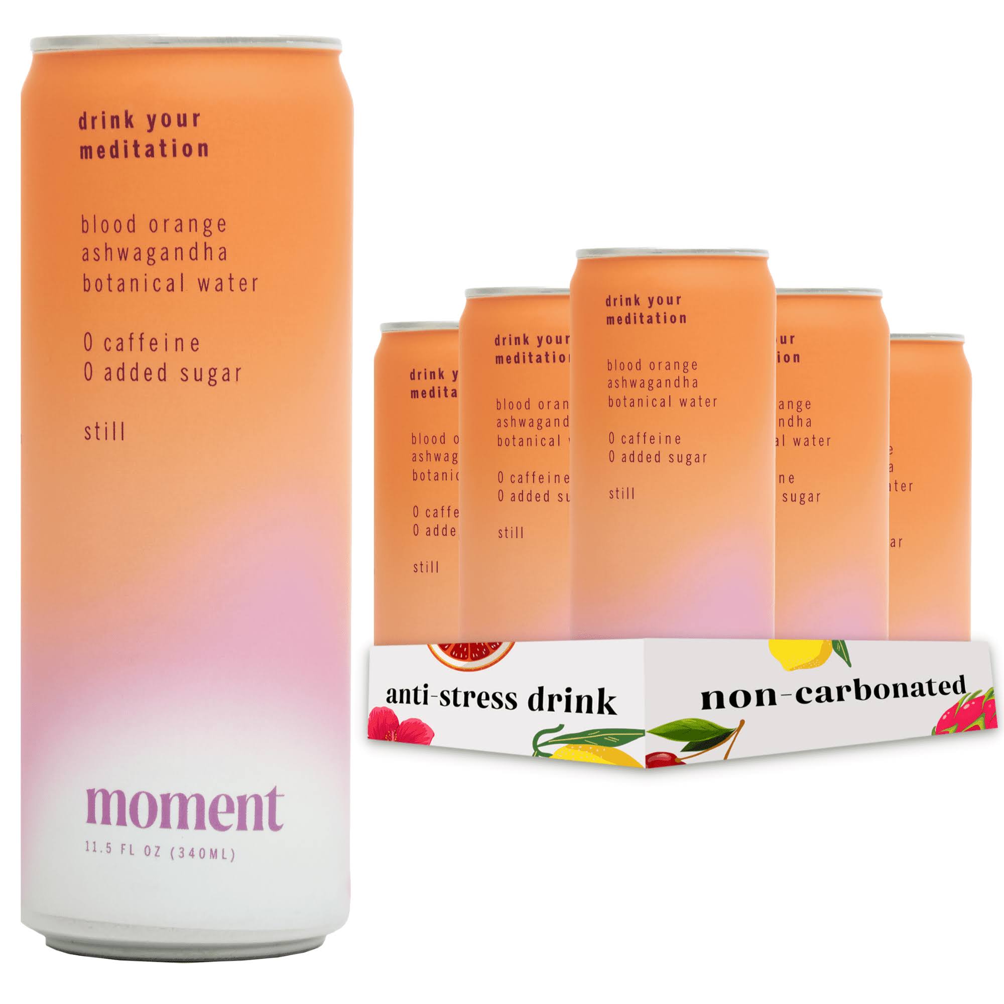 Moment Botanical Water, Blood Orange Ashwagandha, Still, Zero Added Sugar, 12 Pack, 11.5 fl oz