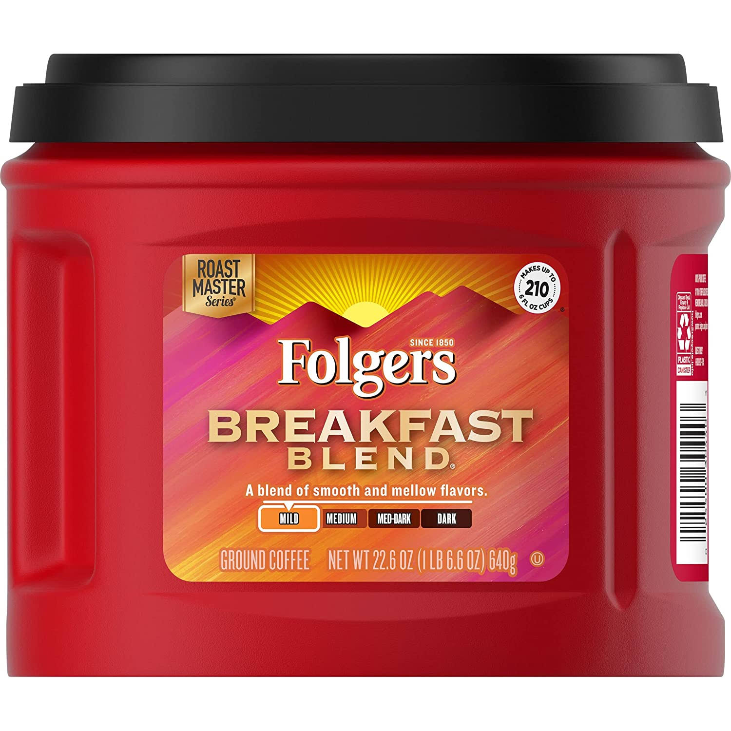 Folgers Breakfast Blend Mild Roast Ground Coffee, 22.6 Ounces (Pack of 6)