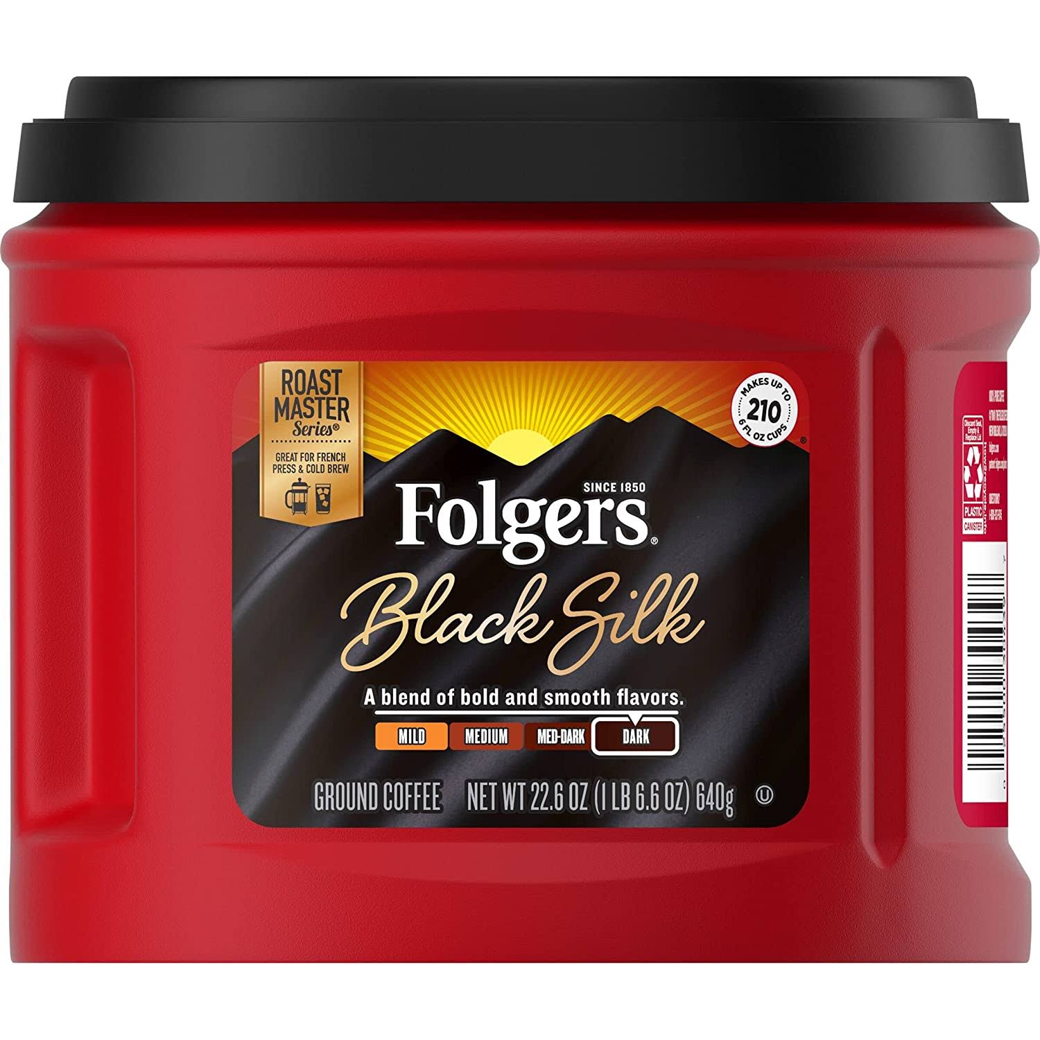 Folgers Black Silk Dark Roast Coffee, 22.6 Ounces (Pack of 6)